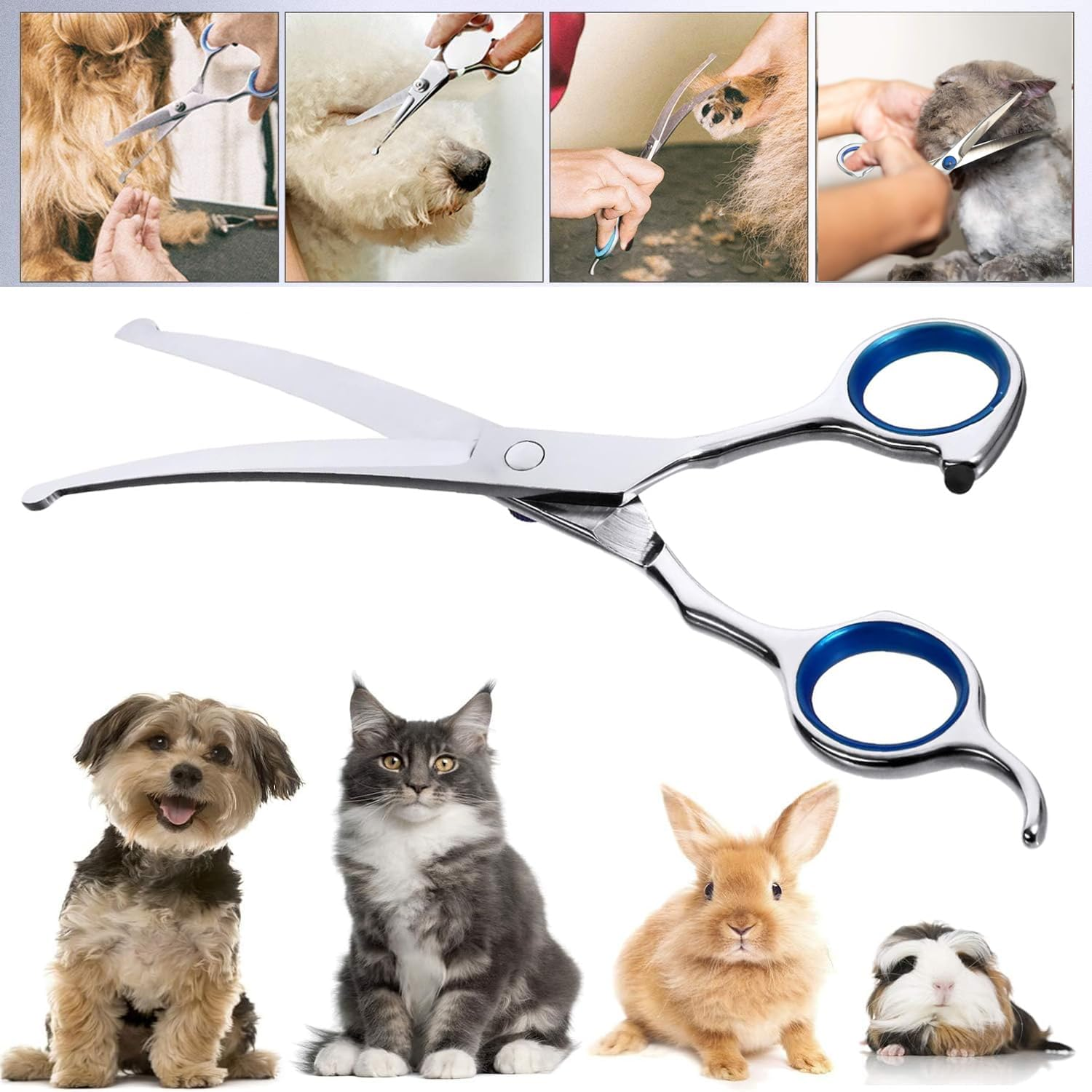 Mumoo Bear Curved Dog Grooming Scissors with Safety round Tips, Light Weight Professional Pet Grooming Shears Stainless Steel for Dogs Cats Pets