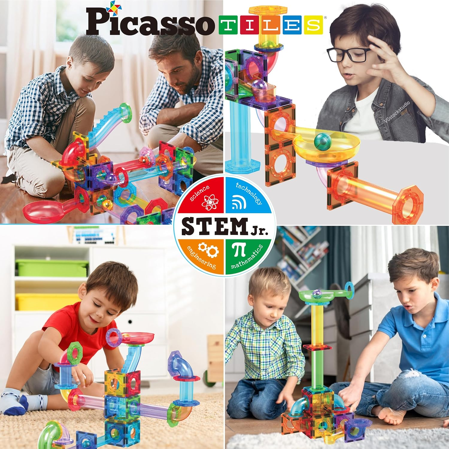 Picassotiles Marble Run 60 Piece Race Track Magnetic Tiles Magnet Building Block Educational Construction Toy Set Playset STEM Learning Kit Child Brain Development Handeye Coordination Training PTG60 image number 6