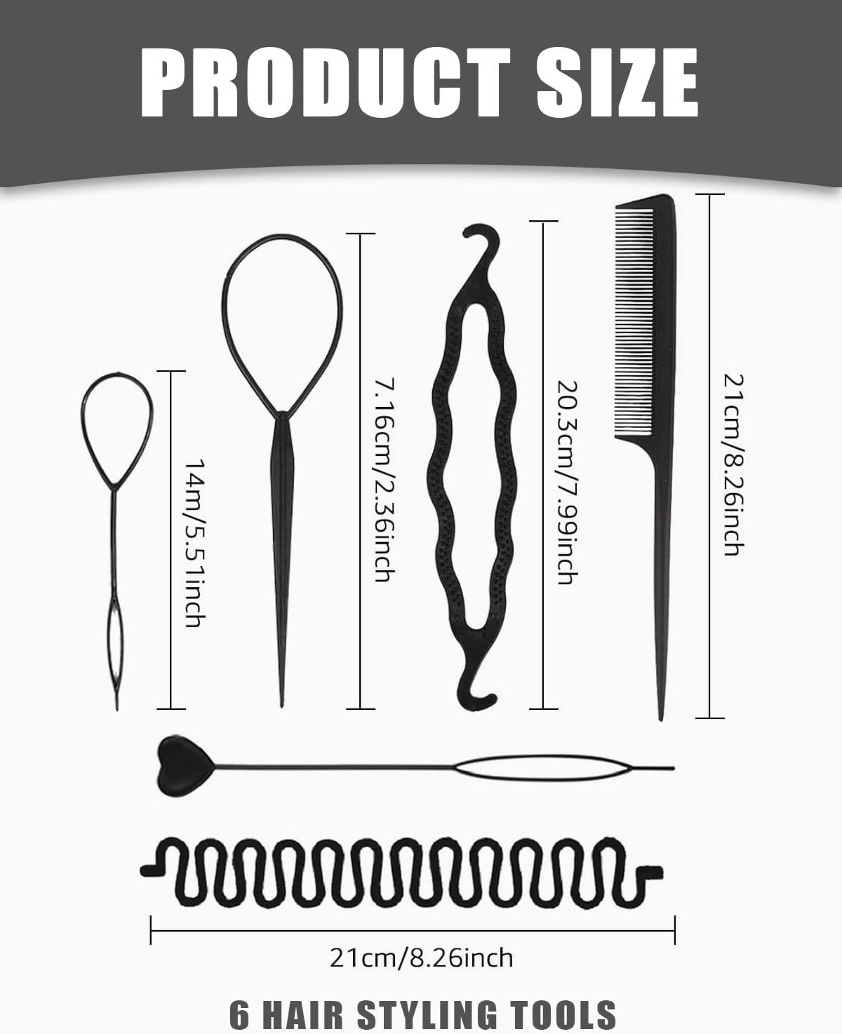 KGDUYC Pack of 6 Hair Braid Twister, Hair Braiding Tool, French Twister, Quick Spiral Braiding DIY Hair Style Aid for Women, Girls (Black) image number 3