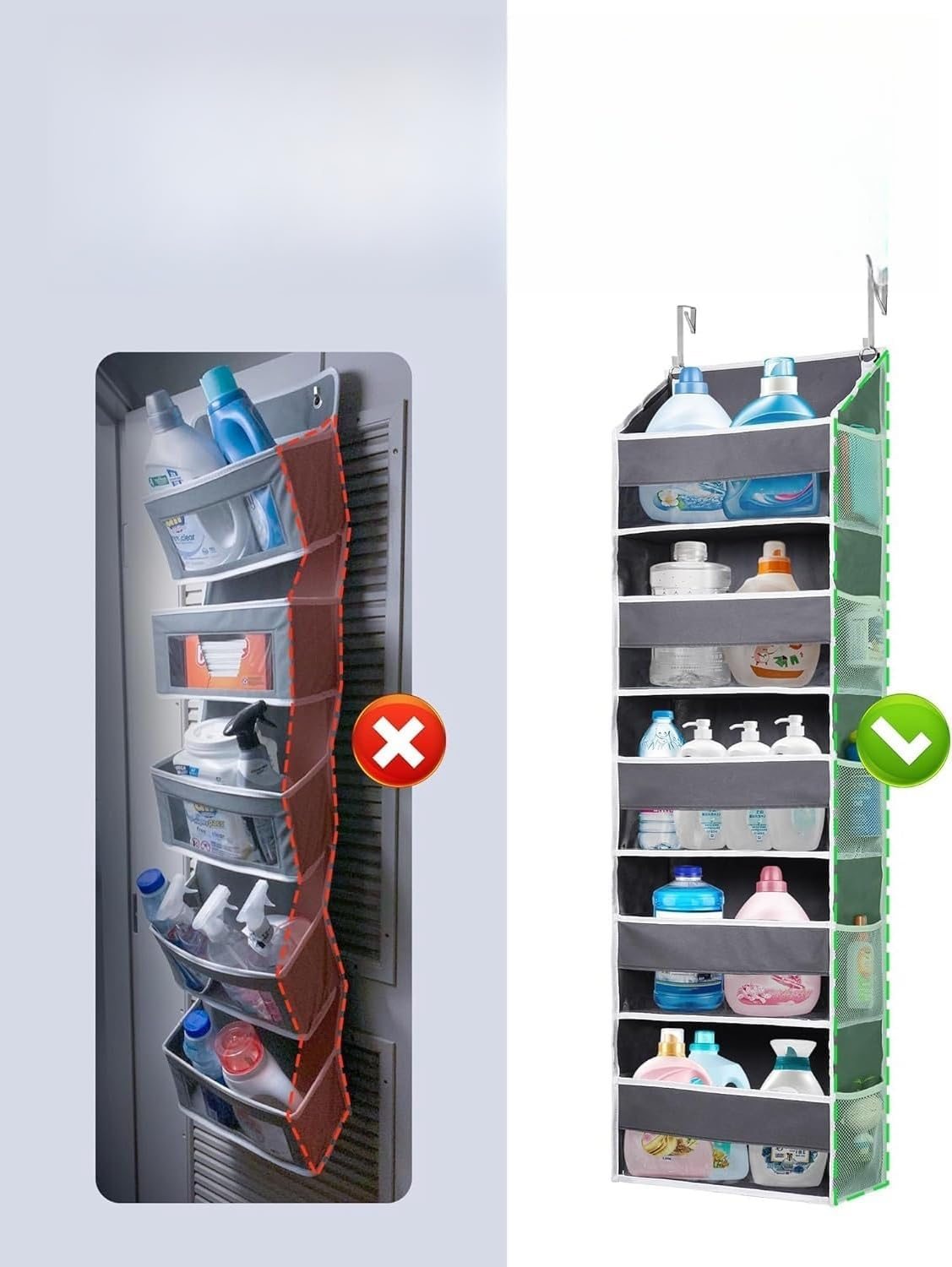 Maximize Space with 1 Pack over Door Organizer - 5 Large Pockets & 10 Mesh Side Pockets for Kids Toys, Shoes, Diapers - 44 Lbs Capacity in Dark Grey, 5 Layers with Clear Window! image number 1