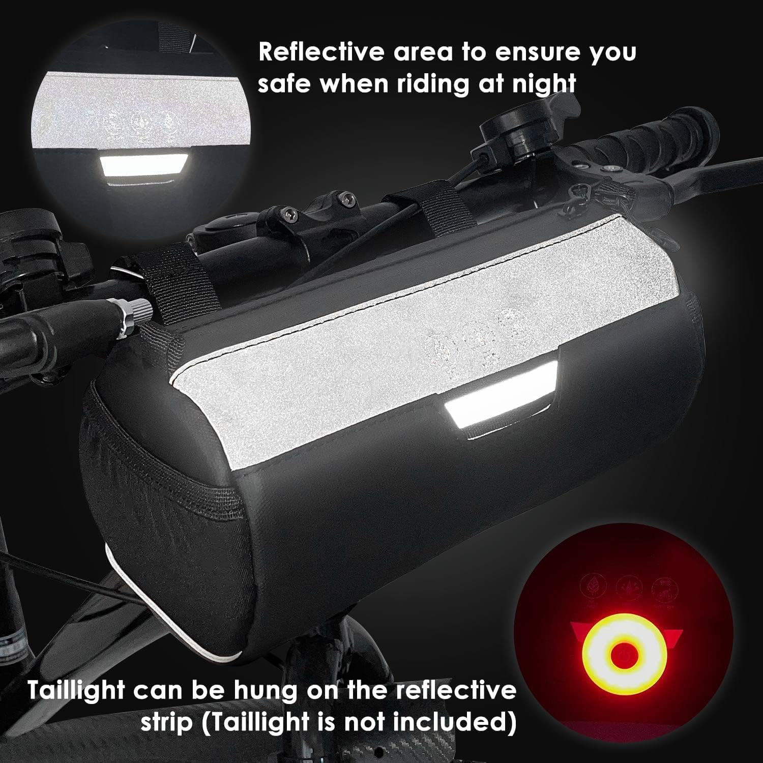 Bike Handlebar Bag, 2L Waterproof Bicycle Front Bag Dry Roll with Large Reflective Area, Bike Frame Storage with Shoulder Removable Straps for Road MTB Cycling Travel Accessories (Black) image number 5