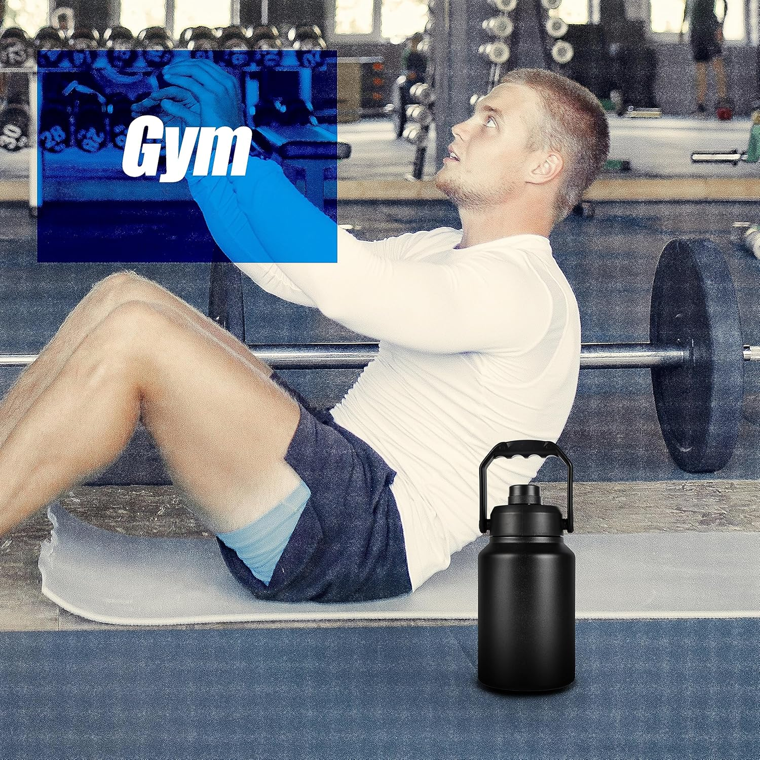 2L Insulated Water Bottle, Large 2 Litre Stainless Steel Water Bottle, Drink Bottle -Black- Double Wall Vacuum Insulated Bottles with Carry Handle - Keeps Drinks Hot or Cold for 12Hrs - for Gym, Camp image number 4