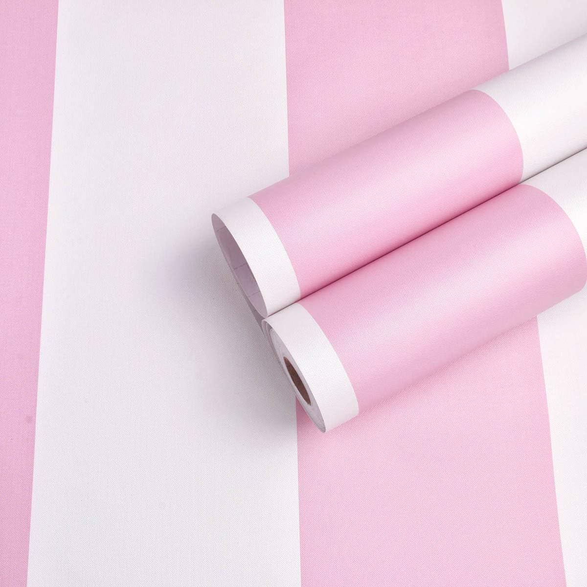Self Adhesive Vinyl Pink and White Stripe Peel and Stick Wallpaper Shelf Liner for Walls Nursery Girls Bedroom Cabinets Dresser Drawer Furniture Decal Removable Waterproof 17.7X117 Inches image number 2