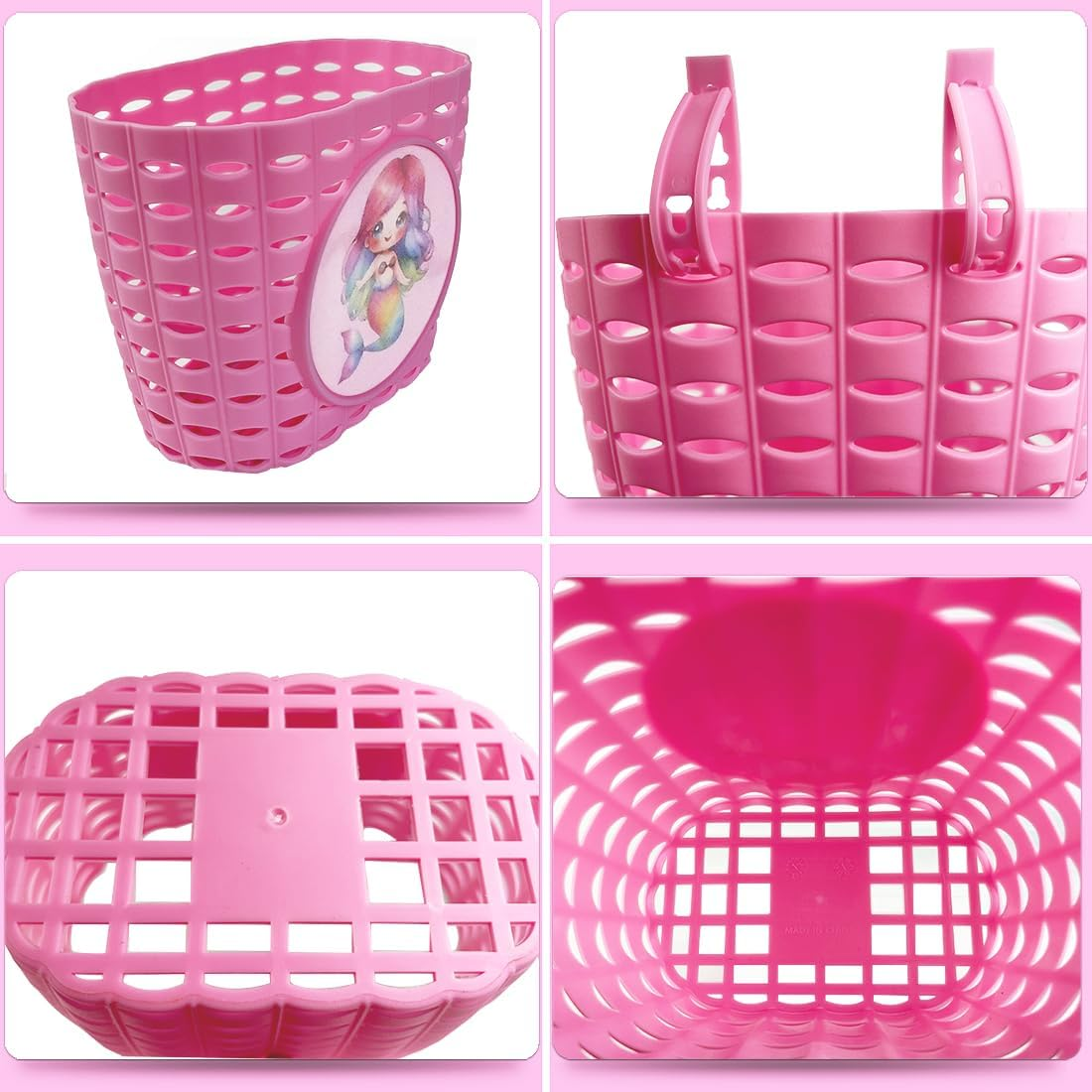 Kids Bike Basket for Girls, Pink Bicycle Front Handlebar Basket, Adjustable Plastic Tricycle Basket for Baby Girls, Toddlers image number 2