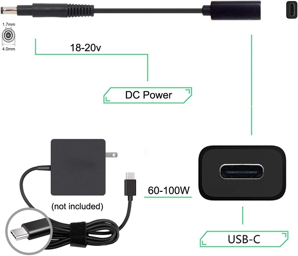 Cablecc Type C USB-C Female Input to DC 4.8X1.7Mm Power PD Charge Cable 65W Fit for Laptop 18-20V - 5.5*2.5Mm image number 2