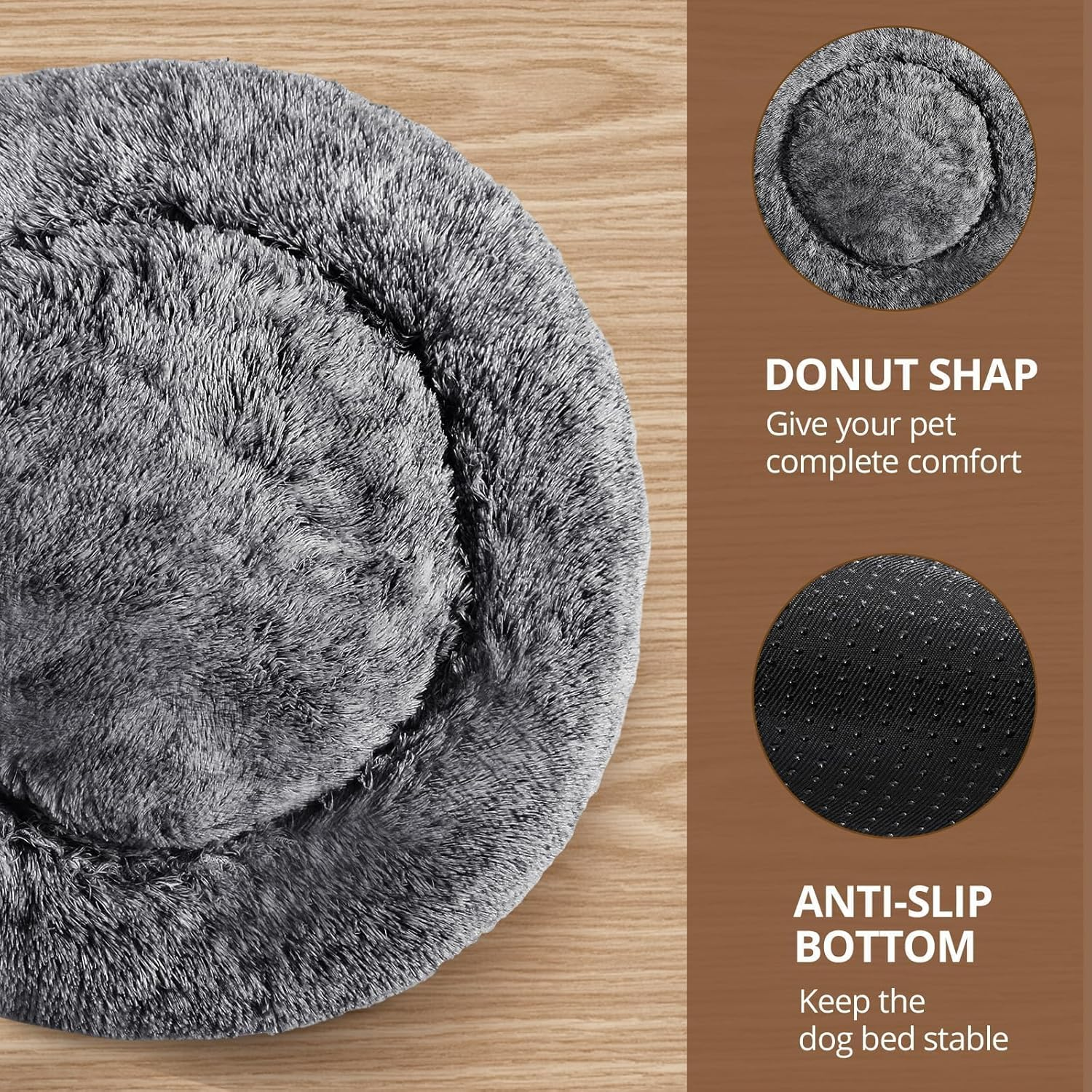 JOLLYVOGUE Calming Dog & Cat Bed, Donut Washable Small Dog Bed, 36 Inches Anti-Slip round Fluffy Plush Faux Fur Pet Bed, Fits up to 125 Lbs Pets (20"/24"/28"/32"/36") image number 5