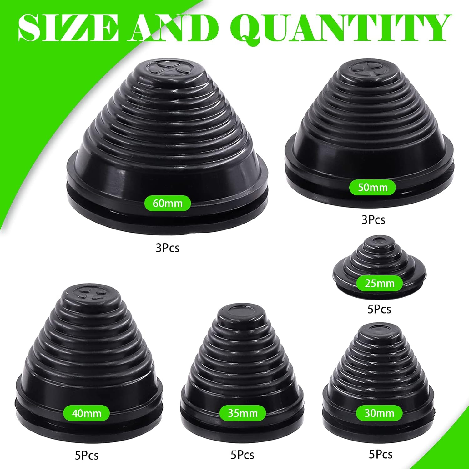 Keadic 25 Pcs 6 Sizes Tower-Shaped Firewall Plug Grommet Assortment Set 25Mm 30Mm 35Mm 40Mm 50Mm 60Mm Synthetic Rubber Electrical Wire Gasket Kit Wire Protection for Vehicle Plumbing image number 2