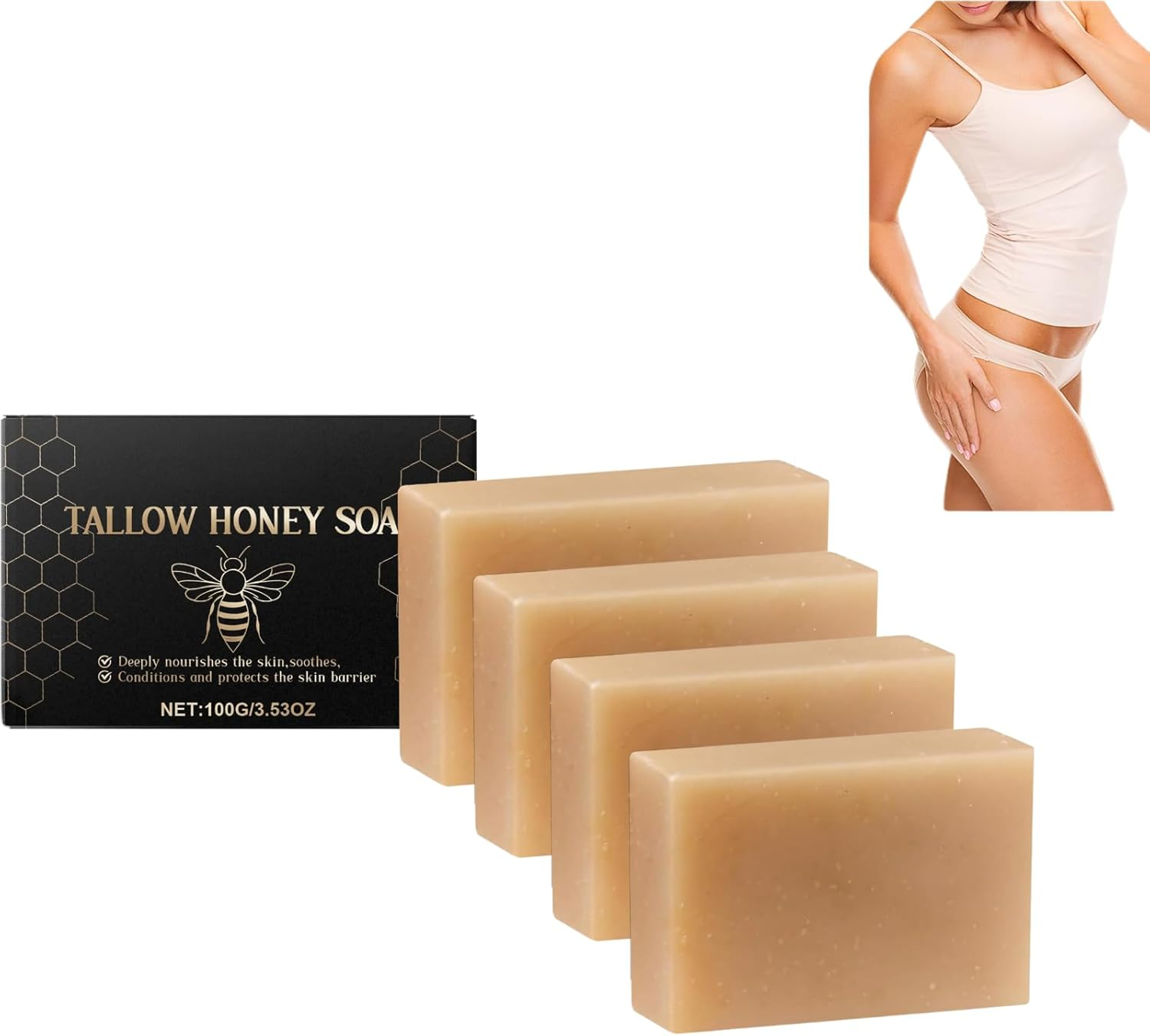 Beef Tallow & Honey Soap Bar for Dry Sensitive Skin, All Natural Grass Fed Tallow Soap Unscented, Handcrafted Moisturizing Face & Body Wash for Women & Men, Nourishing Bath Soap (2Pcs)