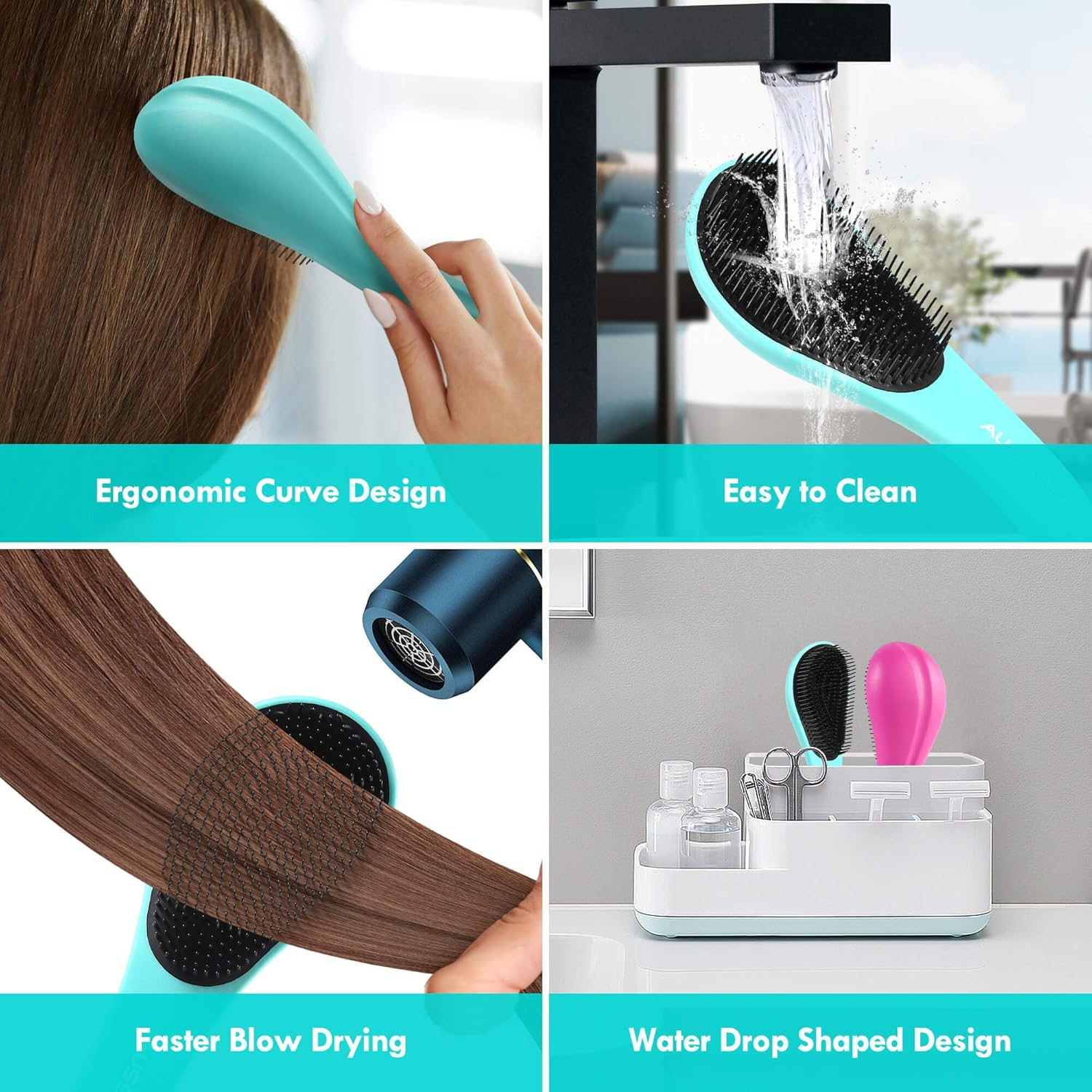 Aussumy Detangling Hair Brush Set - 2 Pack Detangler Hairbrush with Ultra Soft Bristles for Effortless Tangle Removal - for Dry Wet Damaged Curly Hair for Men Women Girls Boys Kids - Black & Green - Green+Pink image number 2