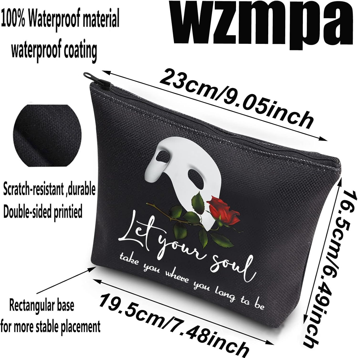 WZMPA Broadway Musical Theater Cosmetic Makeup Bag the Phantom Fans Gift Let Your Soul Take You Where You Long to Be Musical Zipper Pouch for Women Girls, Let Your Soul, Fit