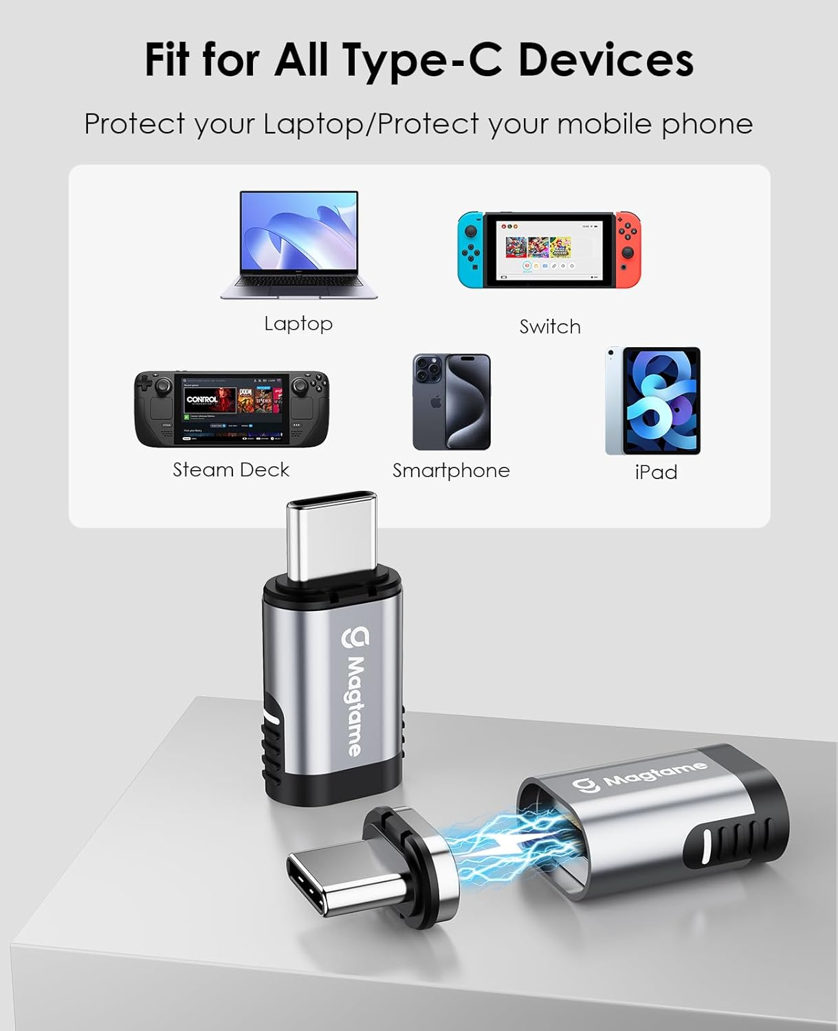 2Pack Magnetic USB C Male to USB C Female Adapter, 240W Type C Adapter Extender, 40Gbps Data Transfer 4K Video Output for Steam Deck, ROG Ally, Switch, Notebook, PC, Tablet, Iphone 15 USB4 Straight image number 1