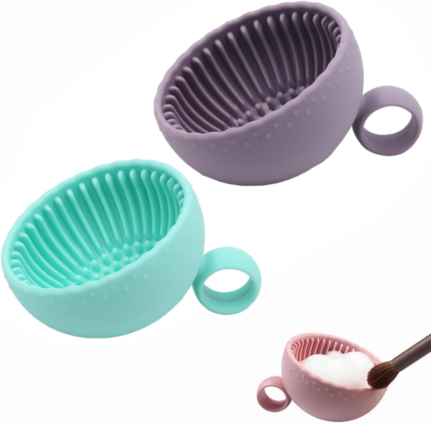 BYVCUI Make up Brush Washing Bowl, Makeup Brush Cleaner Machine, Silicone Brush Scrubber Bowl, Portable Washing Tool Cosmetic Brush Cleaner Cleaning Pad for Women Girl (Pink+Green)