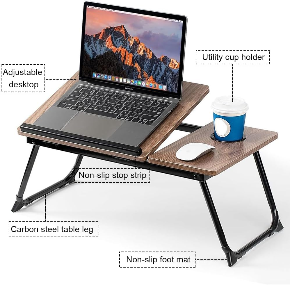 MTSDM Foldable Laptop Table, Laptop Desk, Foldable Computer Table with Cup Holder Folding Breakfast Tray Adjust Angle Portable Standing Desk Reading for Bed Sofa Floor Good Furniture for Work at Home image number 5