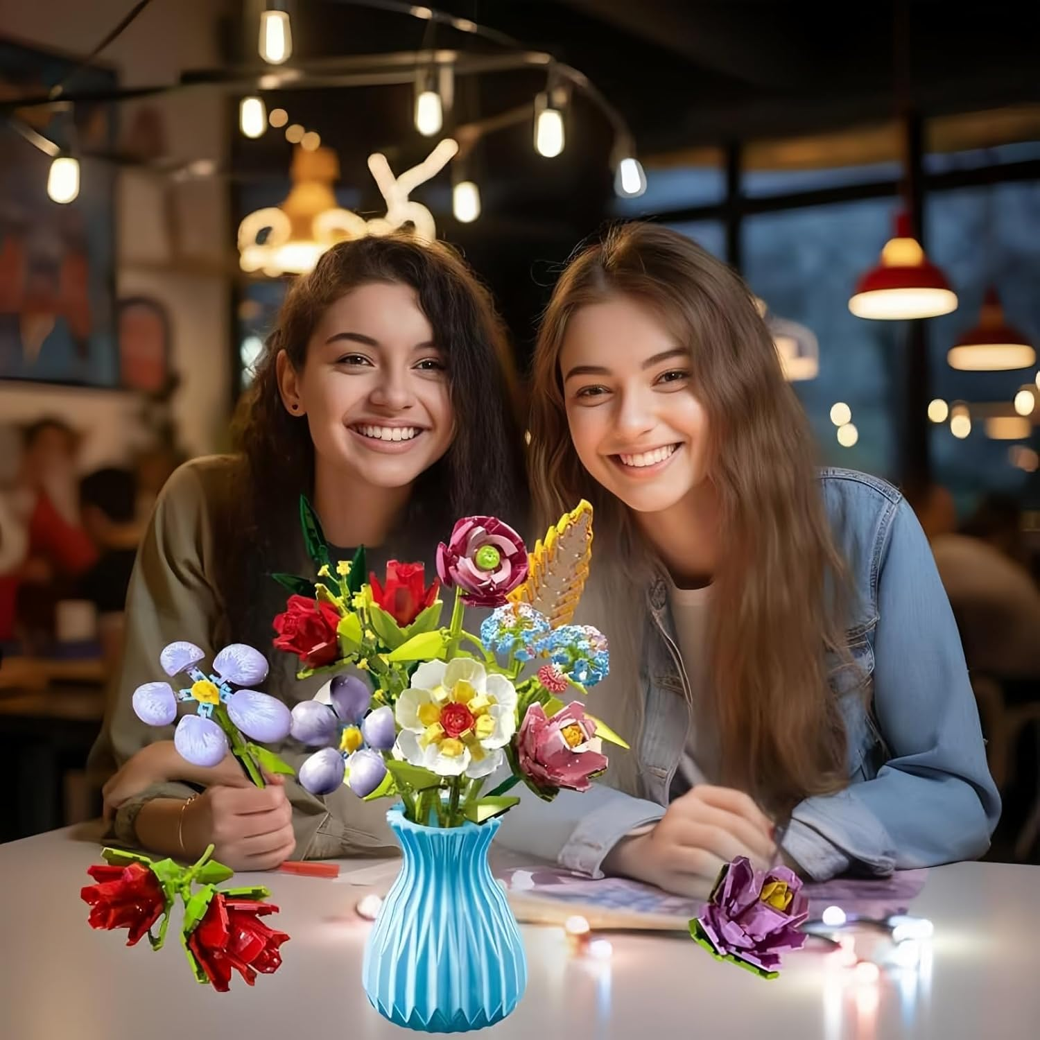 TANSAR Bouquet Kit with Vase, 691 Pieces Flower Building Blocks, Flower Bouquet Botanical Collection for Adults, Women, Office and Home Decoration, Gifts for Mother'S Day, Valentine'S Day, Birthday image number 3