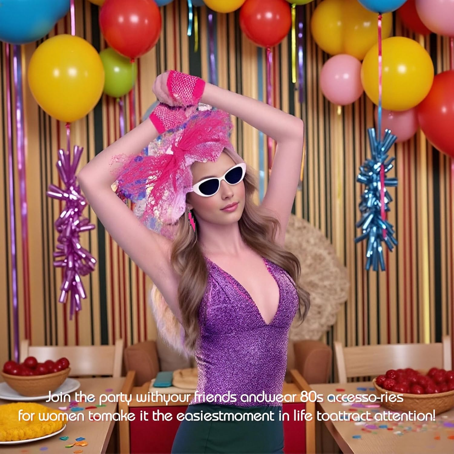 80S Accessories for Women, 1980S Neon Fancy Dress Costume for Girls, Women Sexy Casual Top for 1980S Retro Theme Party image number 2