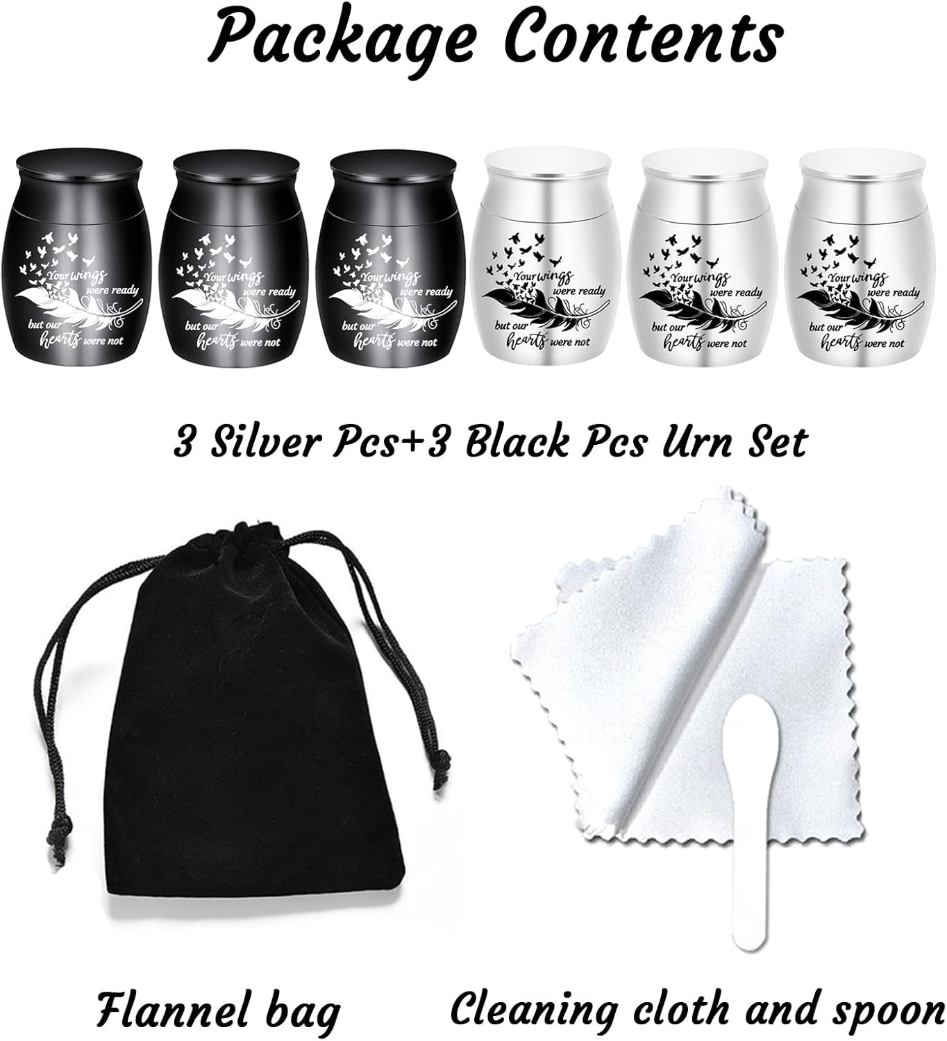 Small Keepsake Urns for Human Ashes - Set of 6 - Share Urn with Family & Friends Mini Cremation Urns with Feather Seagull Pattern Stainless Steel Memorial Ashes Holder (6Pcs Urn) image number 2