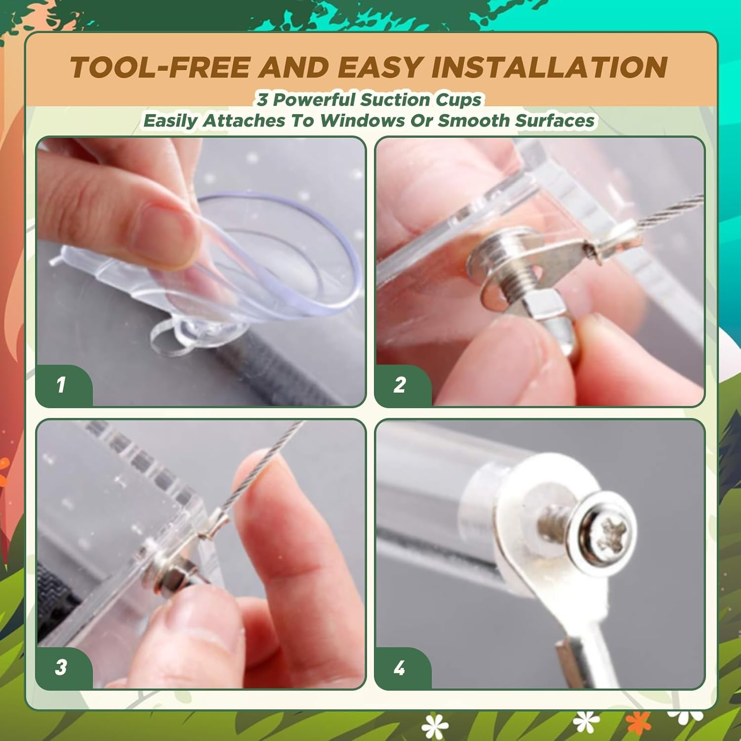 SUSOO Window Bird Feeder for Outdoors with Interactive Swing Perch Toy, Acrylic Clear Feeder with 3 Large Capacity Detachable Seed & Water Tray and Suction Cups,For Watching Wild Birds in Garden &Yard image number 6