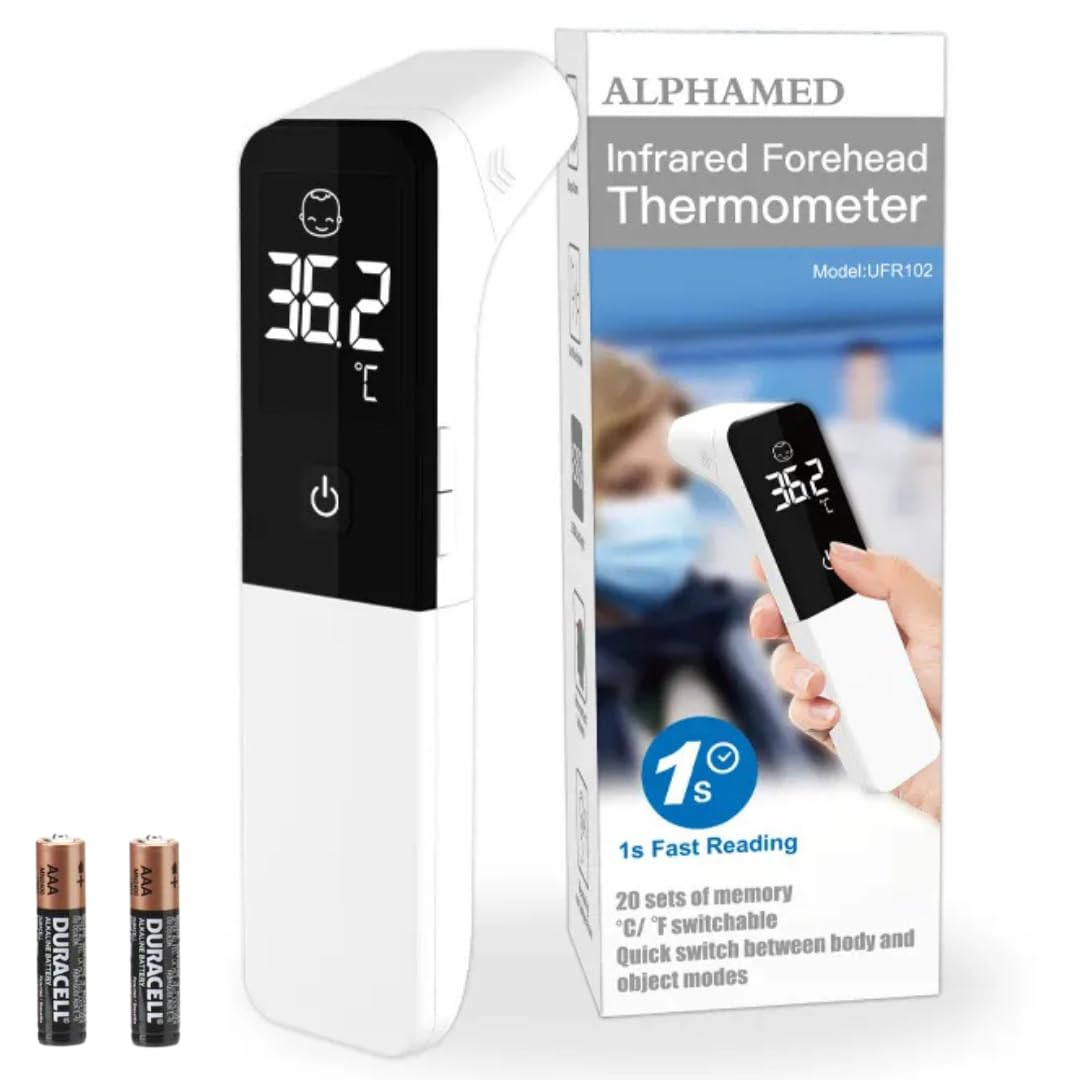 Alphamed 2-In-1 Infrared Thermometer &ndash; Forehead & Ear Thermometer for Adults & Children, Fast Non-Contact Reading, LED Display, 20 Memory Recall, &deg;C/&deg;F Switchable image number 4