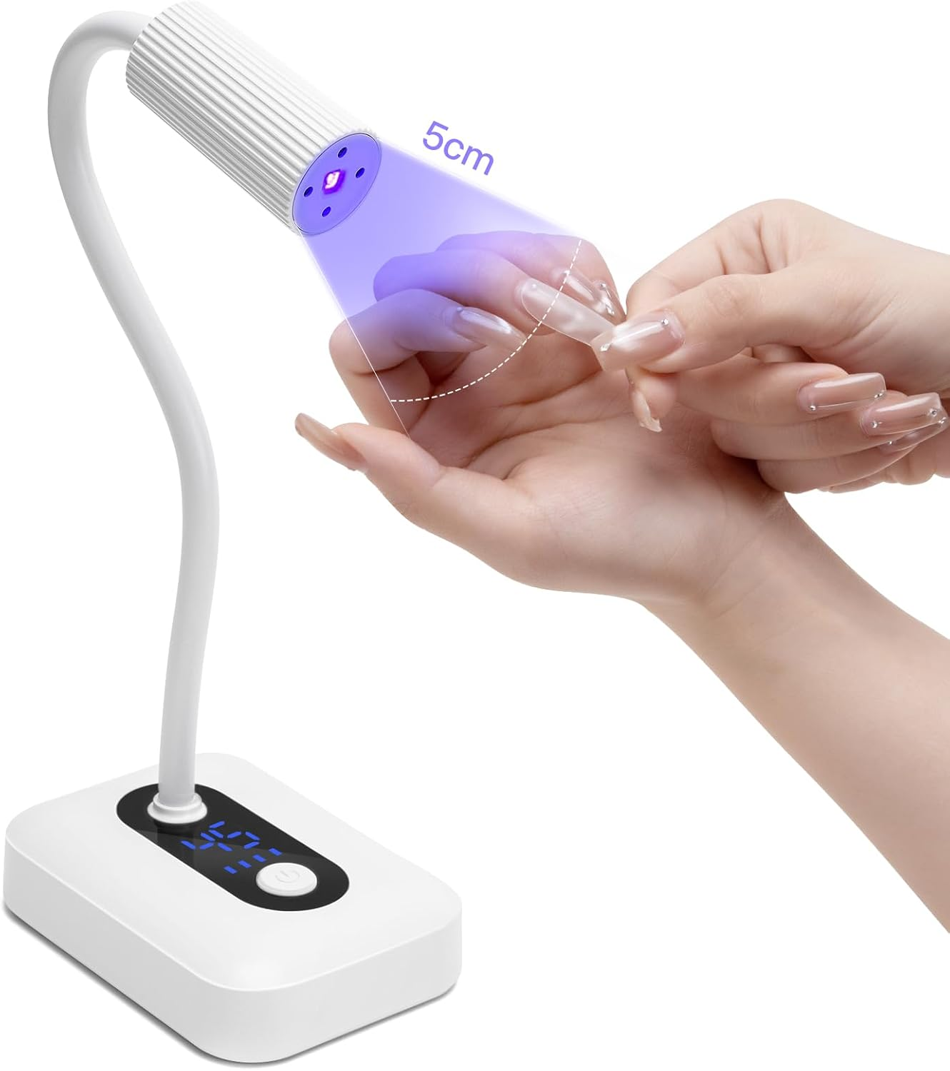 Rechargeable UV LED Nail Lamp - Cordless Nail Lamp with Auto Sensor, 360&deg; Adjustable Gooseneck Design with 3 Timer, Suitable for Salon Home Travel Manicure Use, White image number 6
