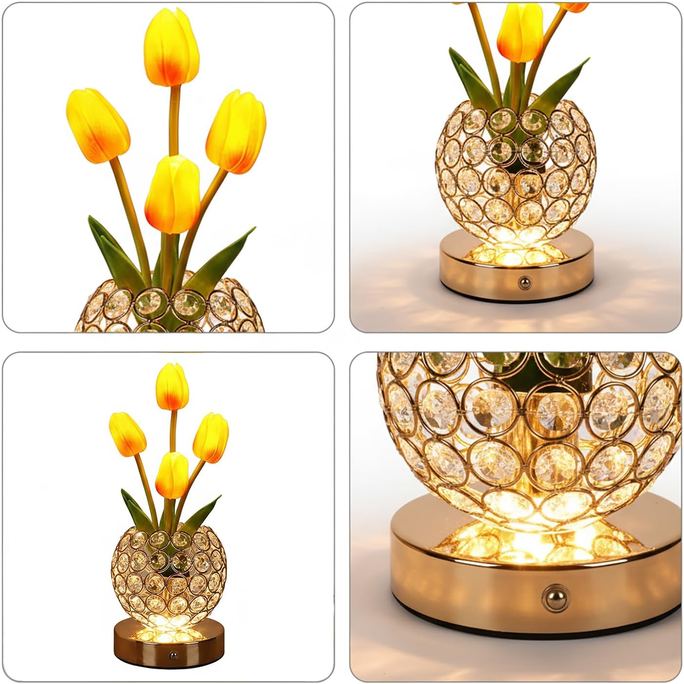 Crystal Tulip Table Lamp, 3 Colors Dimmable Artificial Flowers Light, USB Rechargeable Cordless Lamps, Bedroom Living Room Decoration, Valentine Day, Mothers Day, Christmas Day Gift (Orange Tulip) image number 6