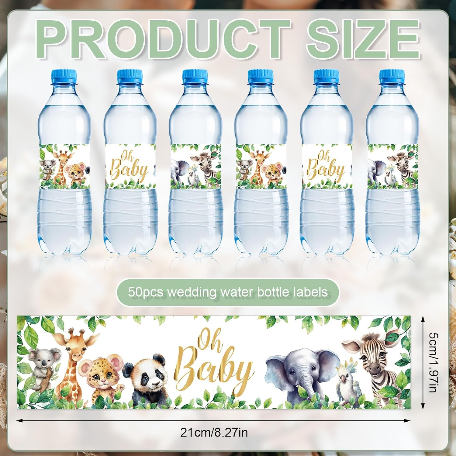 50Pcs Baby Shower Water Bottle Labels, Waterproof Decorative Water Bottle Labels Personalized Water Bottle Wrap Stickers for Baby Shower Party Decorations (Animal Style) image number 6