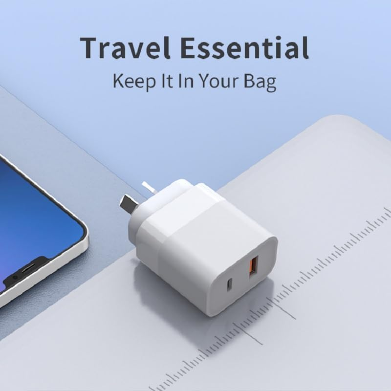 30W USB C+A Fast Charger 2-Port PD USB-C Wall Plug with Fast Charging QC3.0 Power Adapter C Wall Charger Au-Plug Compatible with Iphone 16/15/14/13 Samsung Galaxy image number 3