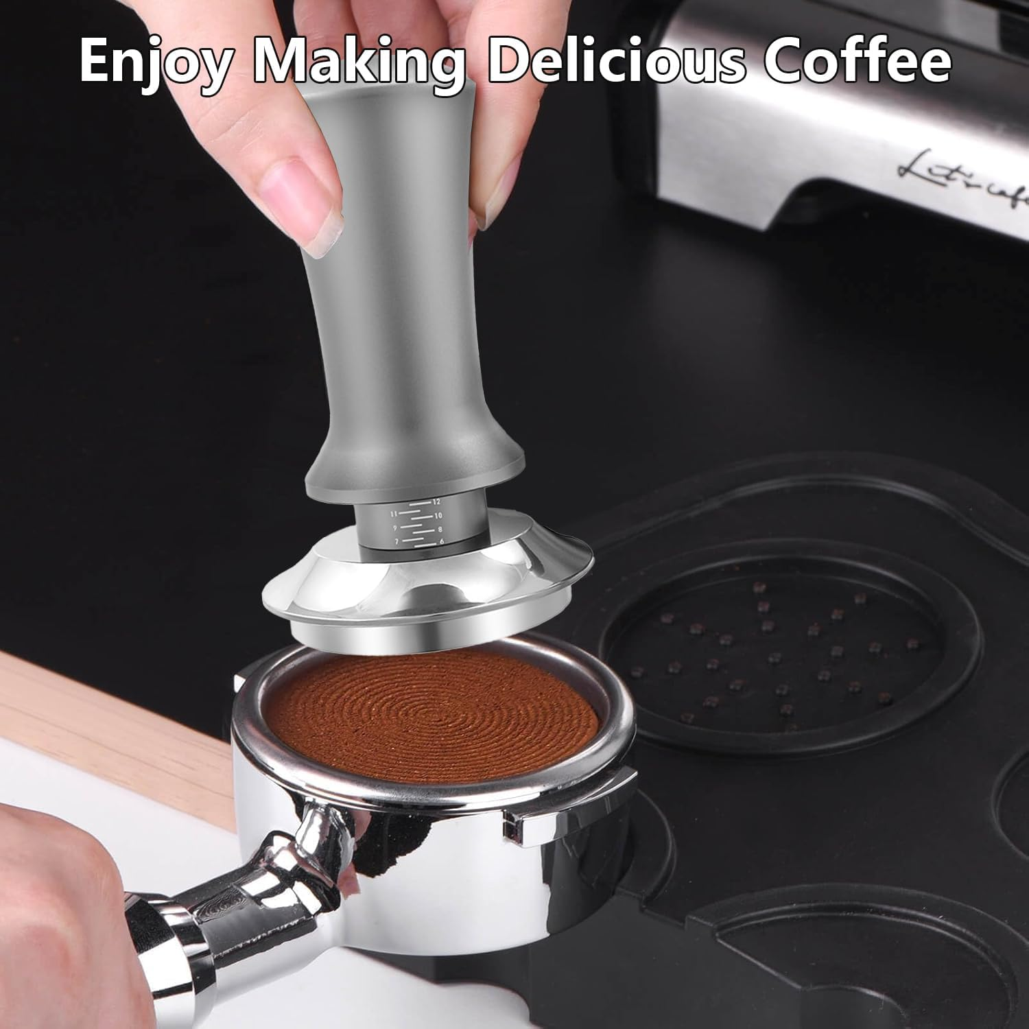 58Mm Espresso Coffee Tamper, Spring Loaded Tamper, Stainless Steel Barista Espresso Tamper, Calibrated Espresso Hand Tamper with Scale, for 58Mm Portafilter image number 4