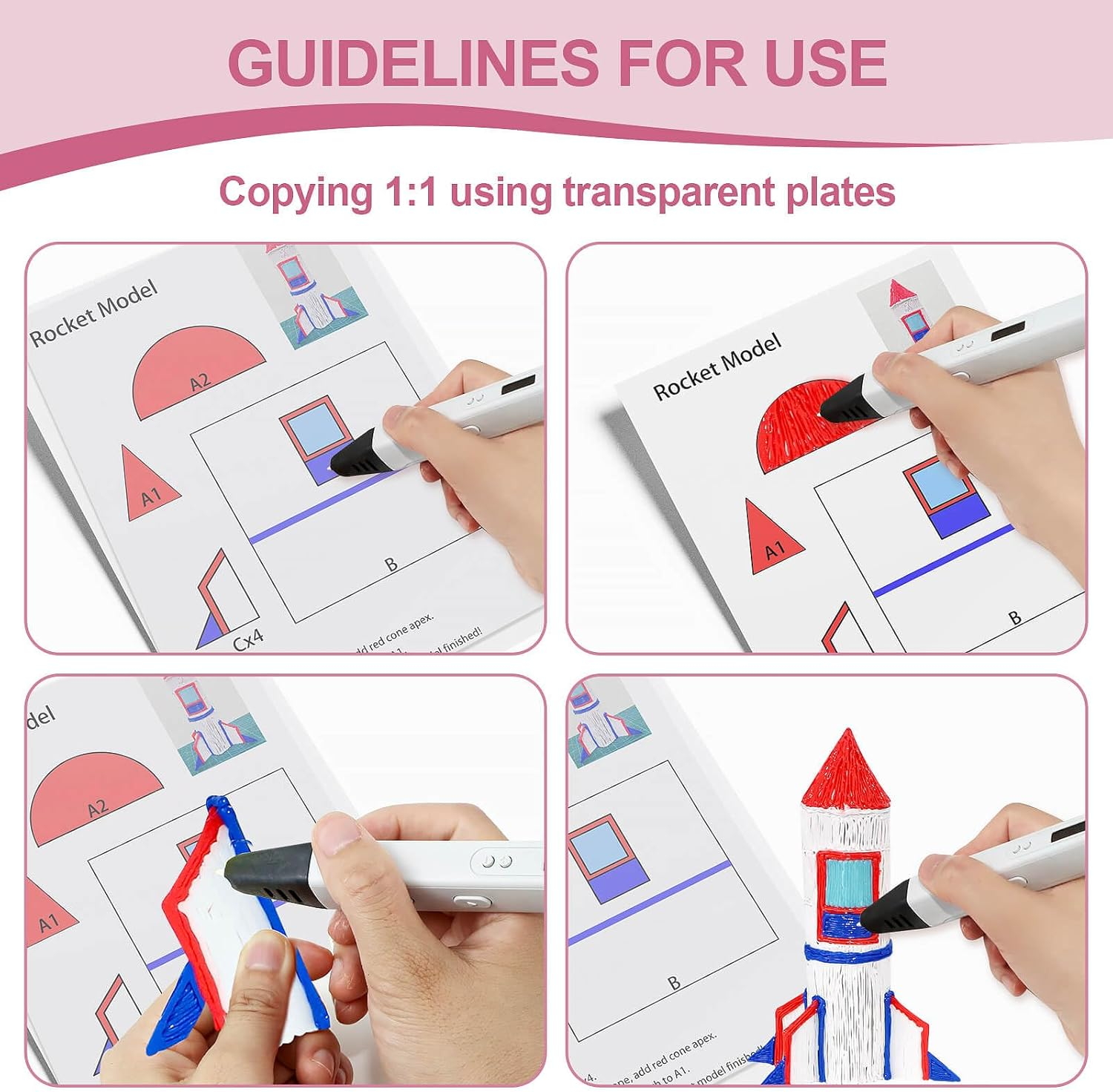 Dayker 3D Printing Pen Drawing Book, 40 Patterns Colorful Painting Graffiti Template, Thick Paper Stencils with a PVC Transparent Board for Birthday Christmas DIY Craft Gift image number 5