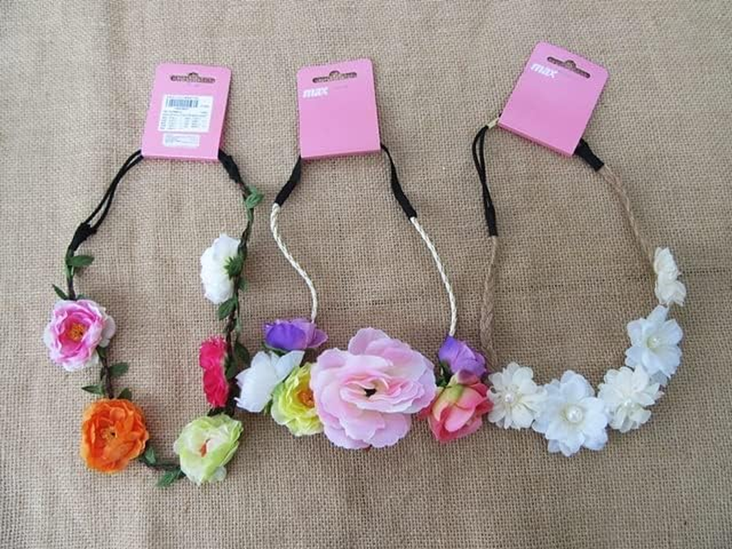 6Pcs Various Flowral Forehead Elastic Head Band Assorted image number 2