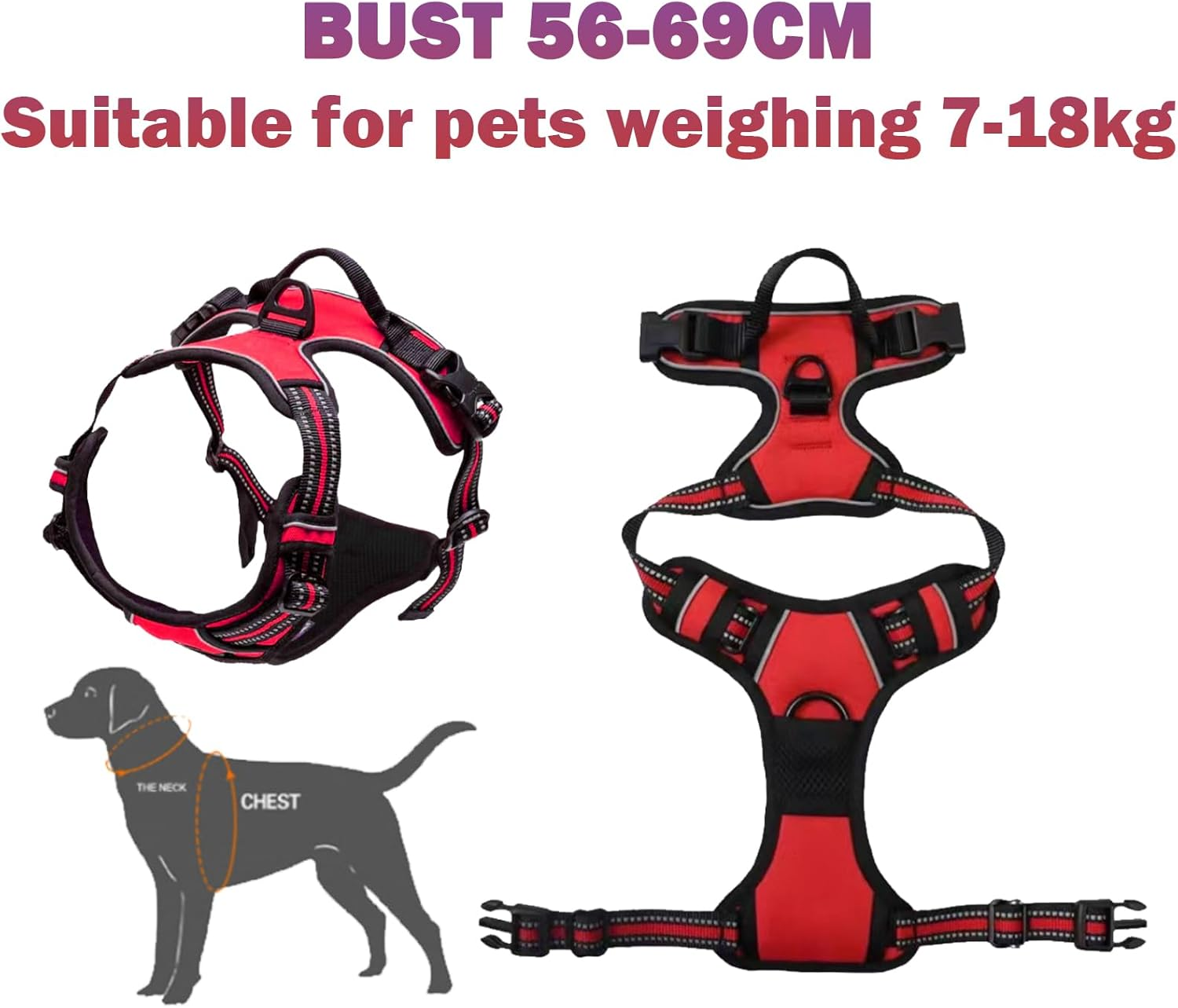 DKDDSSS Dog Harness Medium Dog No Pull Pet Harness Dog Vest Harness, Adjustable Soft Padded Pet Vest Harness, Y Shaped Harness, Dog Harness, Easy Control Handle for Training or Walking, Re image number 5