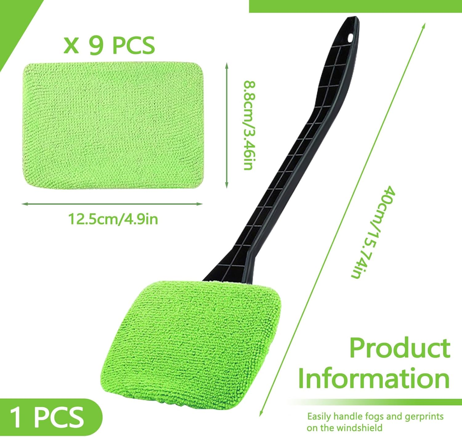ASTIMESA Green Microfiber Windshield Cleaner Tool Set, Car Window Cleaner with 9 Replacement Cloth, Interior Windshield Cleaning Washer Supplies for Wiper Glass Rear inside Auto Mirror(10) image number 2
