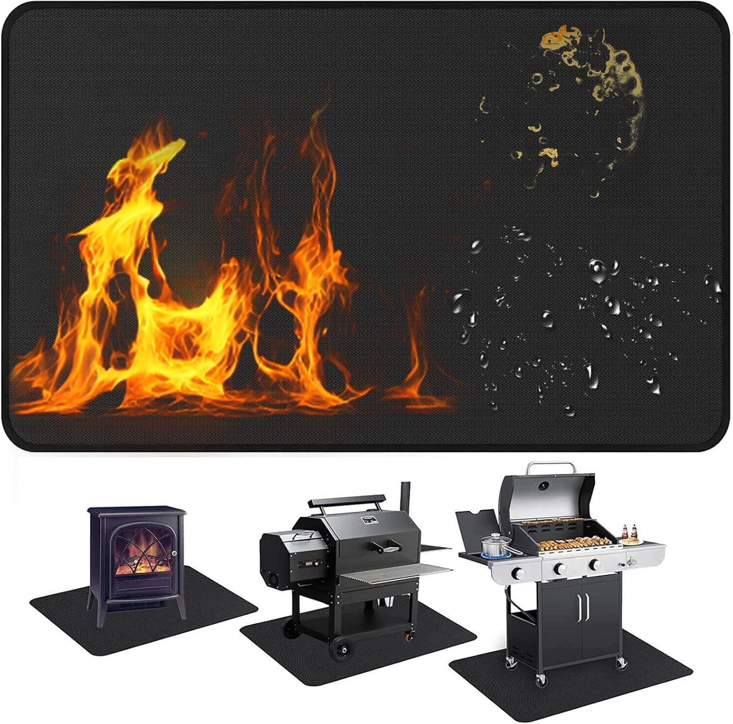 Large under Grill Mat, Double-Sided Fireproof BBQ Mat for Outdoor Charcoal, Flat Top, Smokers, Gas Grills, Oil-Proof Waterproof BBQ Protective Mats for Decks and Patios, 122 * 76 Cm image number 3