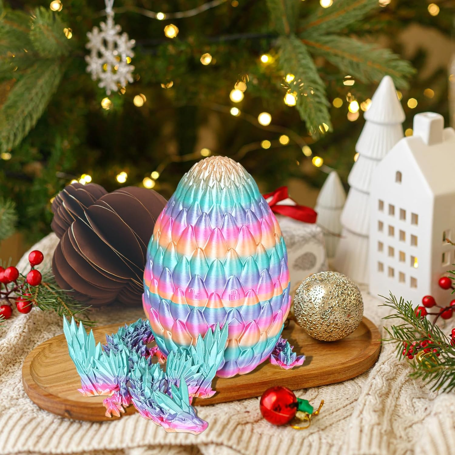 Flying Dragon Eggs, 3D Printed Dragon Egg with Articulated Dragon Inside, Toys for Kids, Home Decor, Creative Ornaments, Birthday Gifts for Kids(Rainbow,Medium) image number 2