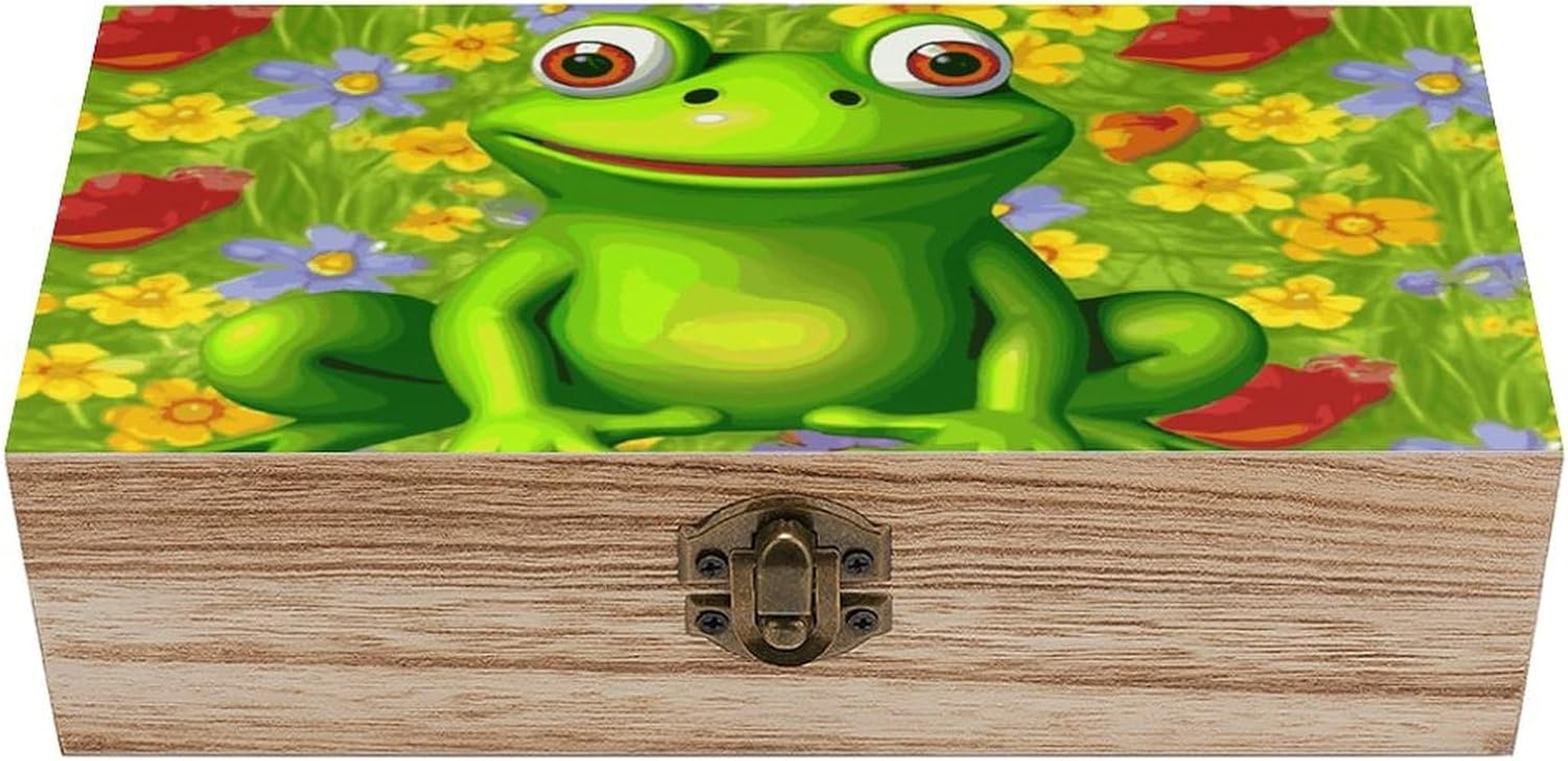 Frog Wooden Box Wood Wedding Keepsake Boxes with Lids Small Decorative Boxes Lightweight Wooden Memory Storage Box for Crafts Keepsakes Jewelry Photo Letter Storage image number 4