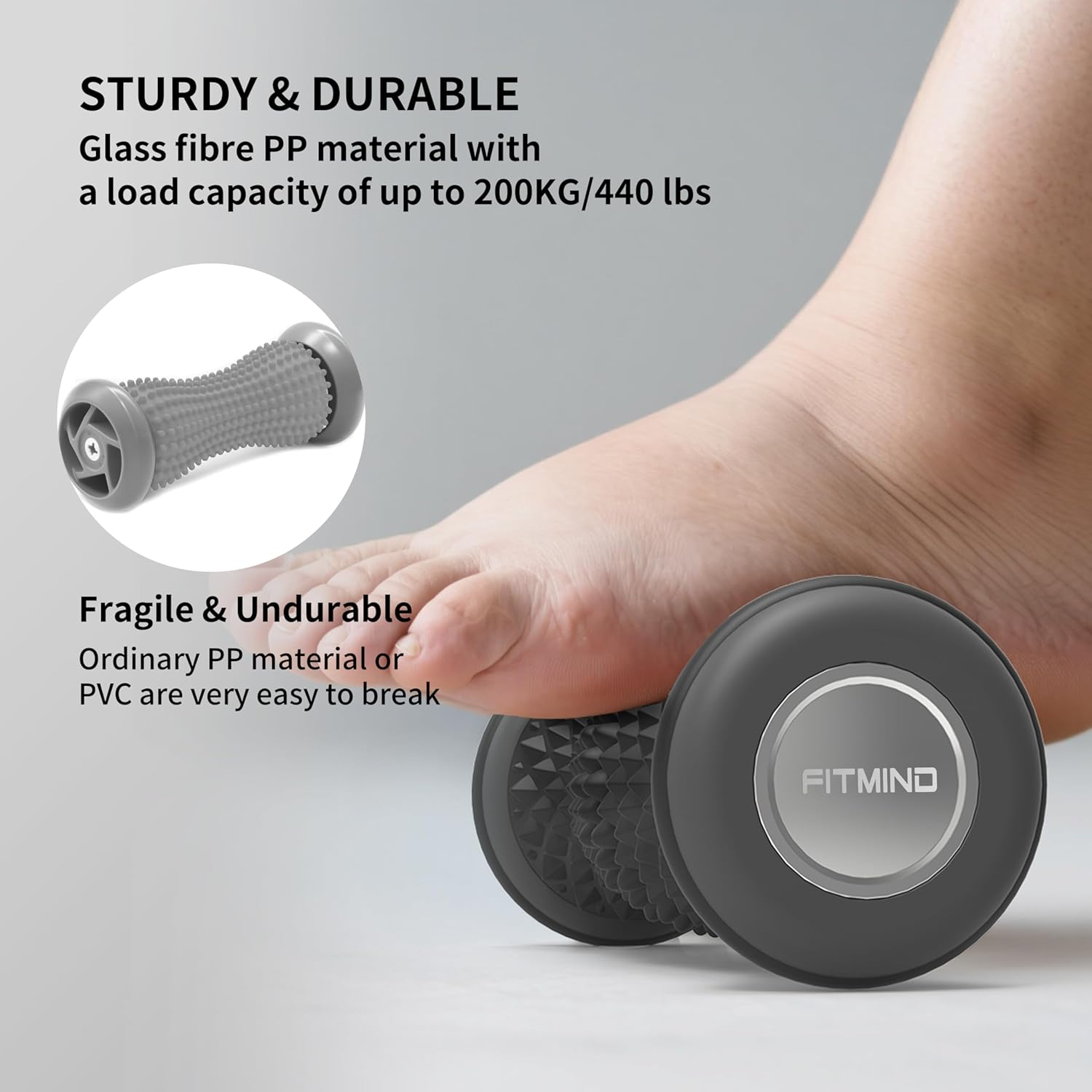 FITMIND Foot Massager Roller for Plantar Fasciitis Relief, Portable Foot Roller, Deep Tissue Muscle Massage, Foot Arch and Heel Pain, Reflexology Tool - Black image number 4