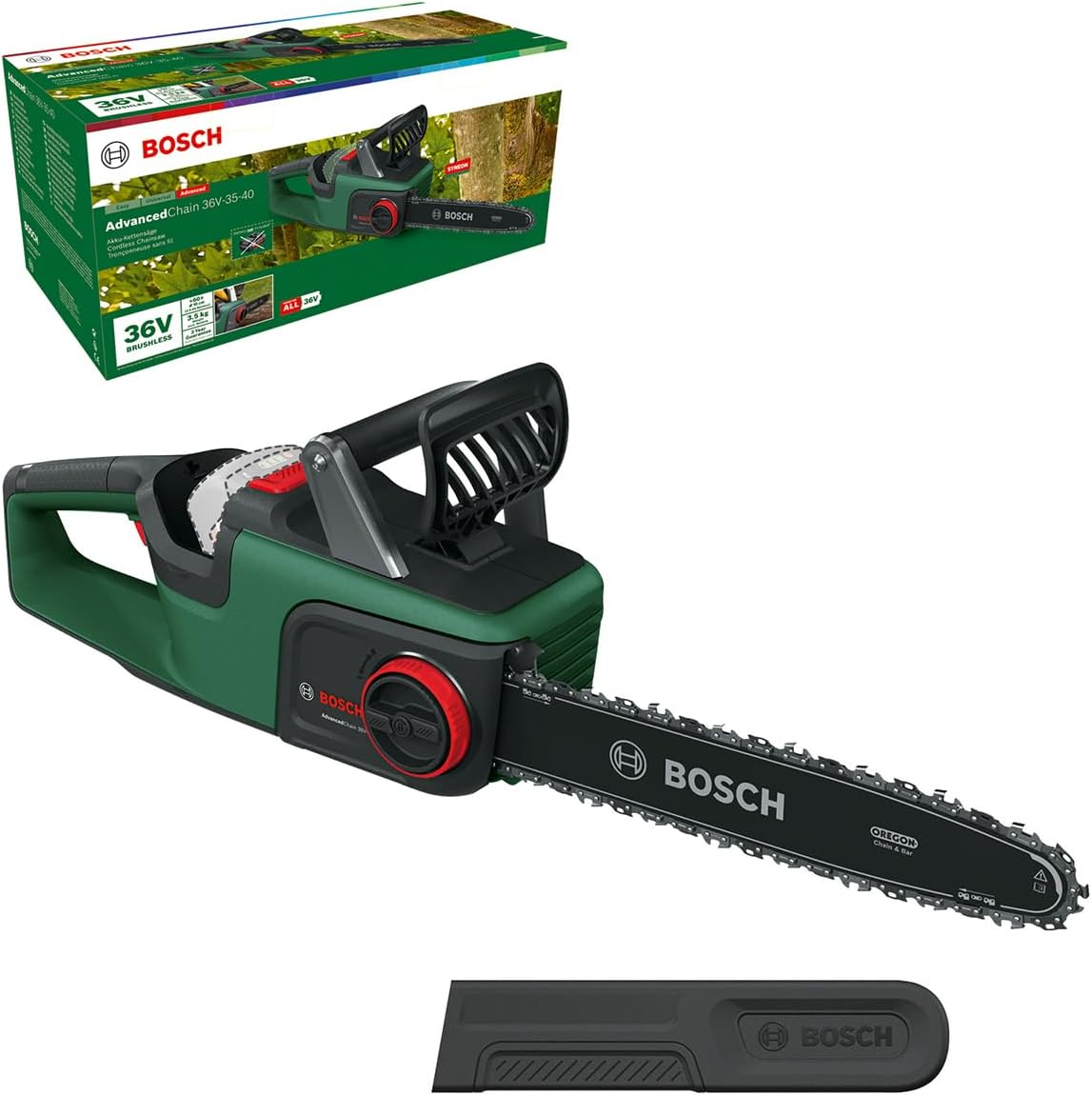 Bosch 36V Cordless Brushless Chainsaw without Battery, 35Cm Bar, Opticut Speed Control, Quickstop Brake, Cutting through Tough Hardwood, Chain Speed: 14 M/S (Advancedchain 36V-35-40). Made in Europe image number 1