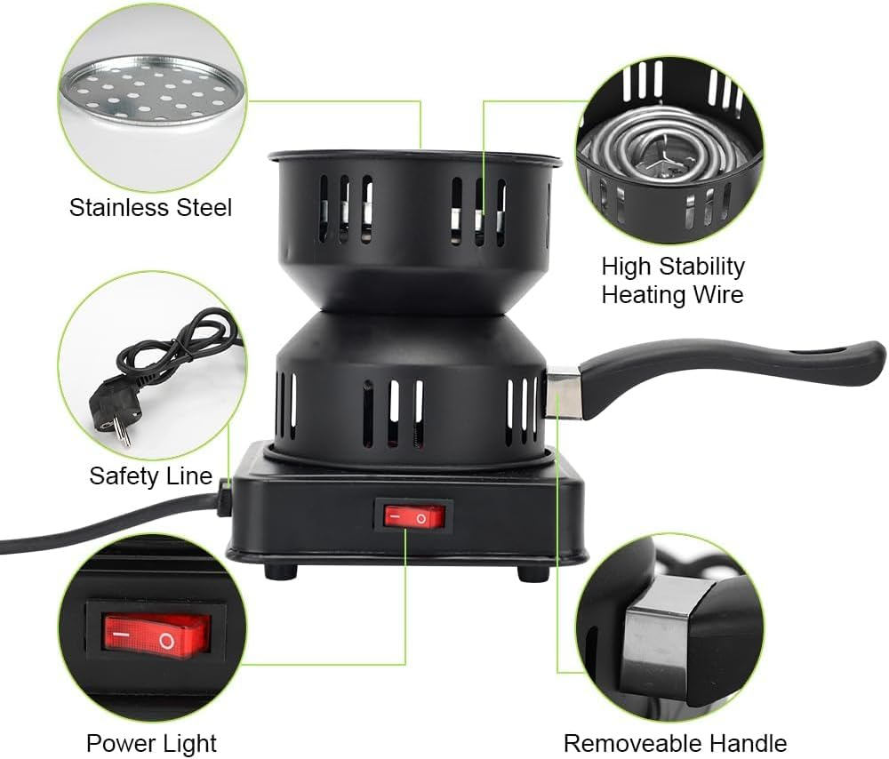 Electric Charcoal Lighter, 450-600 W Charcoal Electric Charcoal Grill, Burner, Charcoal Grill Accessories, Charcoal Lighter, Charcoal Basket, Heating Plate with Carry Handle & Charcoal Grid