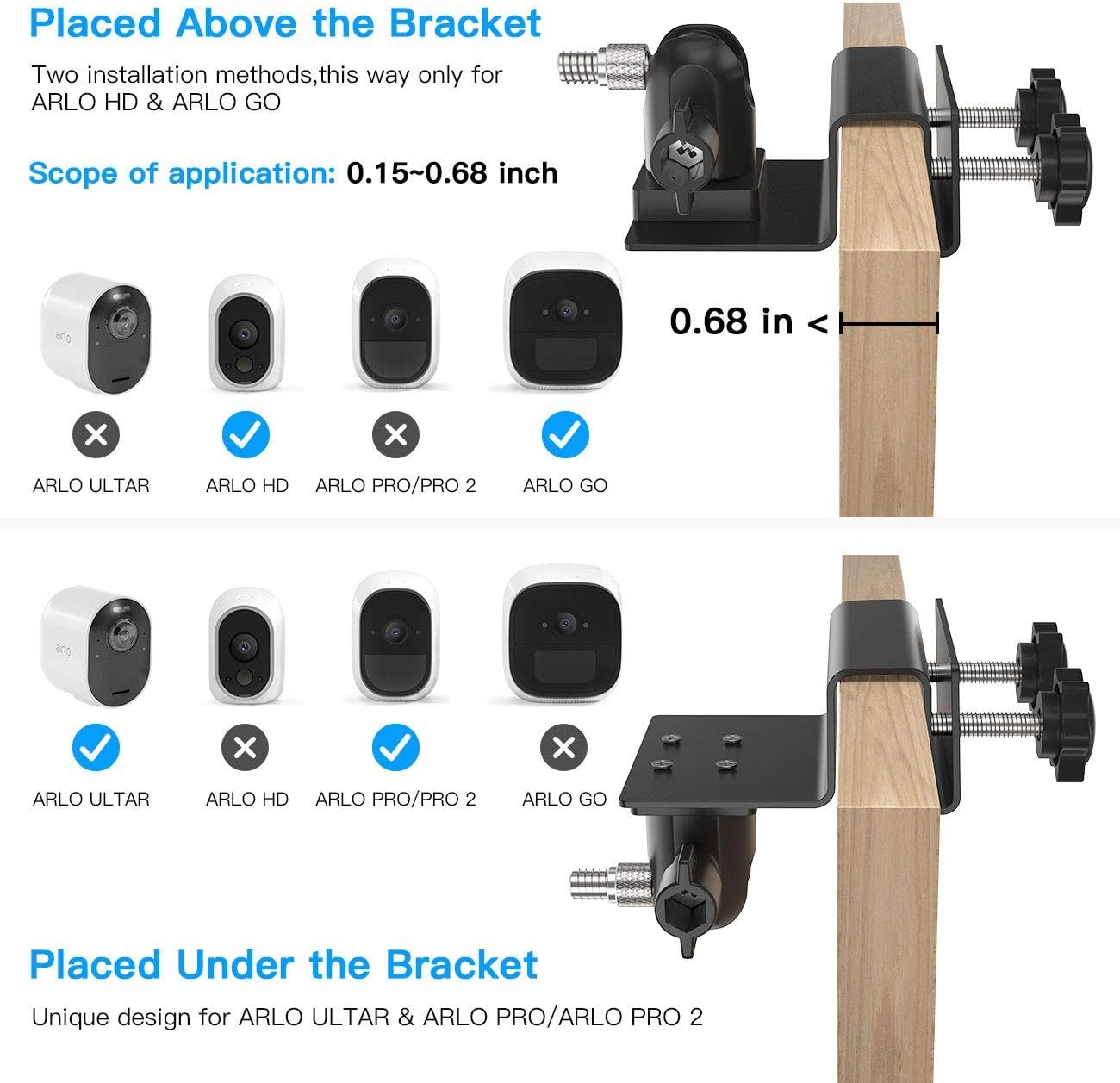 HOLACA Gutter Mount for Arlo Pro3, Arlo Pro 4, Arlo Pro 2, Arlo Ultra/Ultra 2, Arlo Essential, Eufycam 2/ 2C/ E Camera Weatherproof Arlo Accessories Outdoor Mount(1 Pack, Black) - Black image number 6