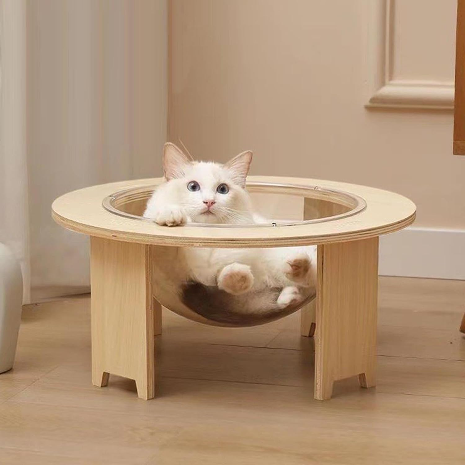 Capsule Cat Bed, Capsule Indoor Cat House, Transparent Clear Capsule Cat House, Detachable Wooden Elevated Cat Bed for Bedroom Balcony (Tama&ntilde;o Peque&ntilde;o 21 Pulgadas)