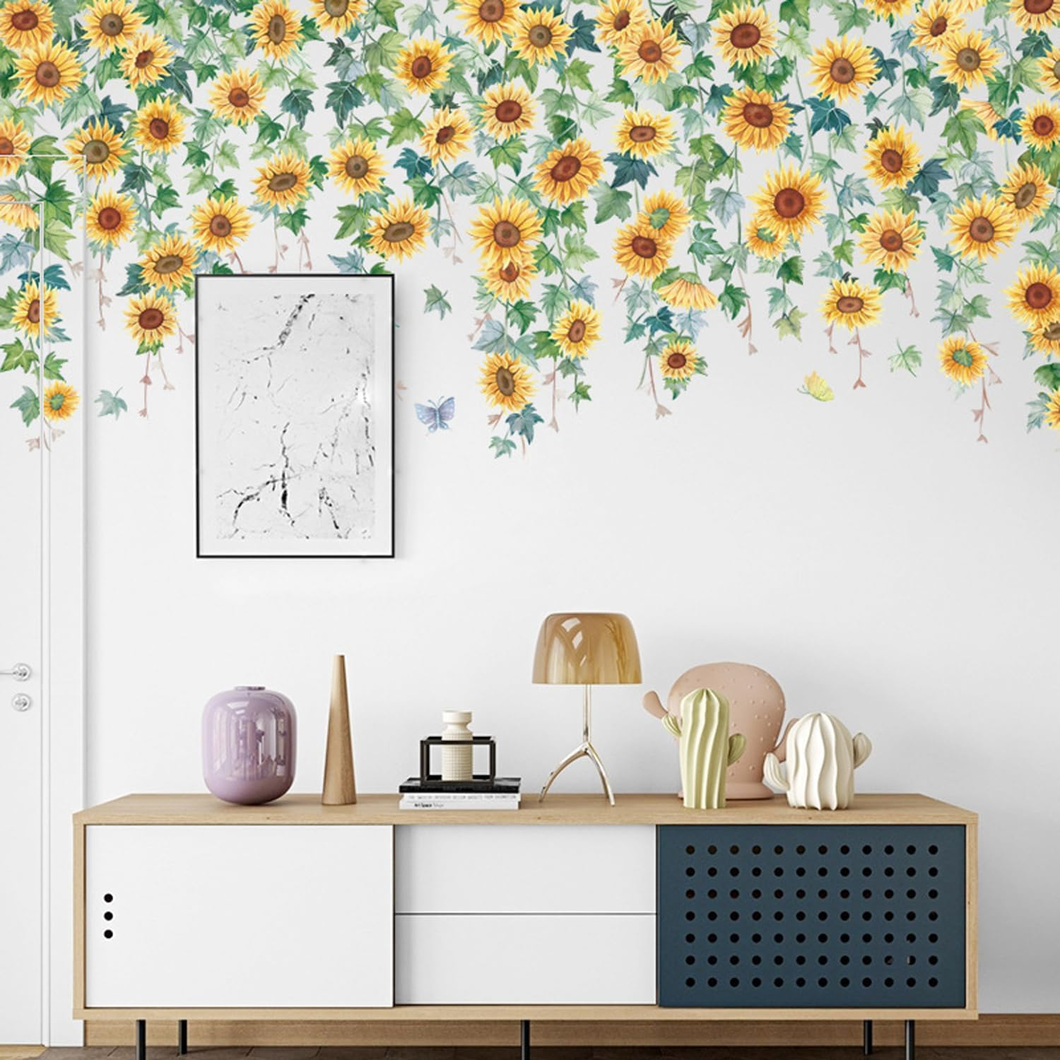 Sunflower Wall Sticker Flower Vines Hanging Wall Decal Green Leaves Floral Wall Art for Living Room Bedroom Home Decoration - Sunflower01 image number 4
