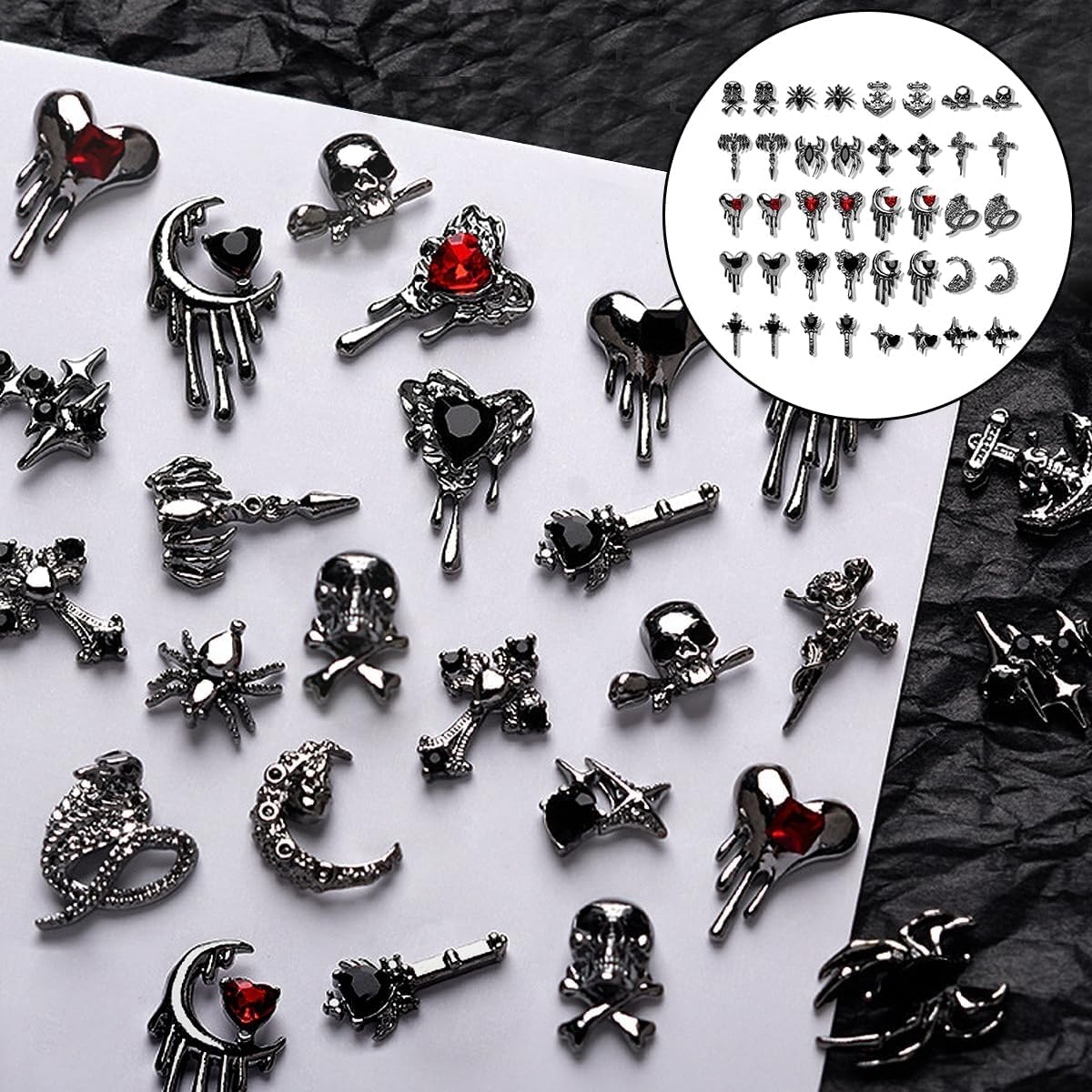 BEZANU Cross Nail Charm, 40 PCS Vintage Gothic Rhinestone Nail Art Decorative Accessories for Nails Art Crafts (20 Kinds)