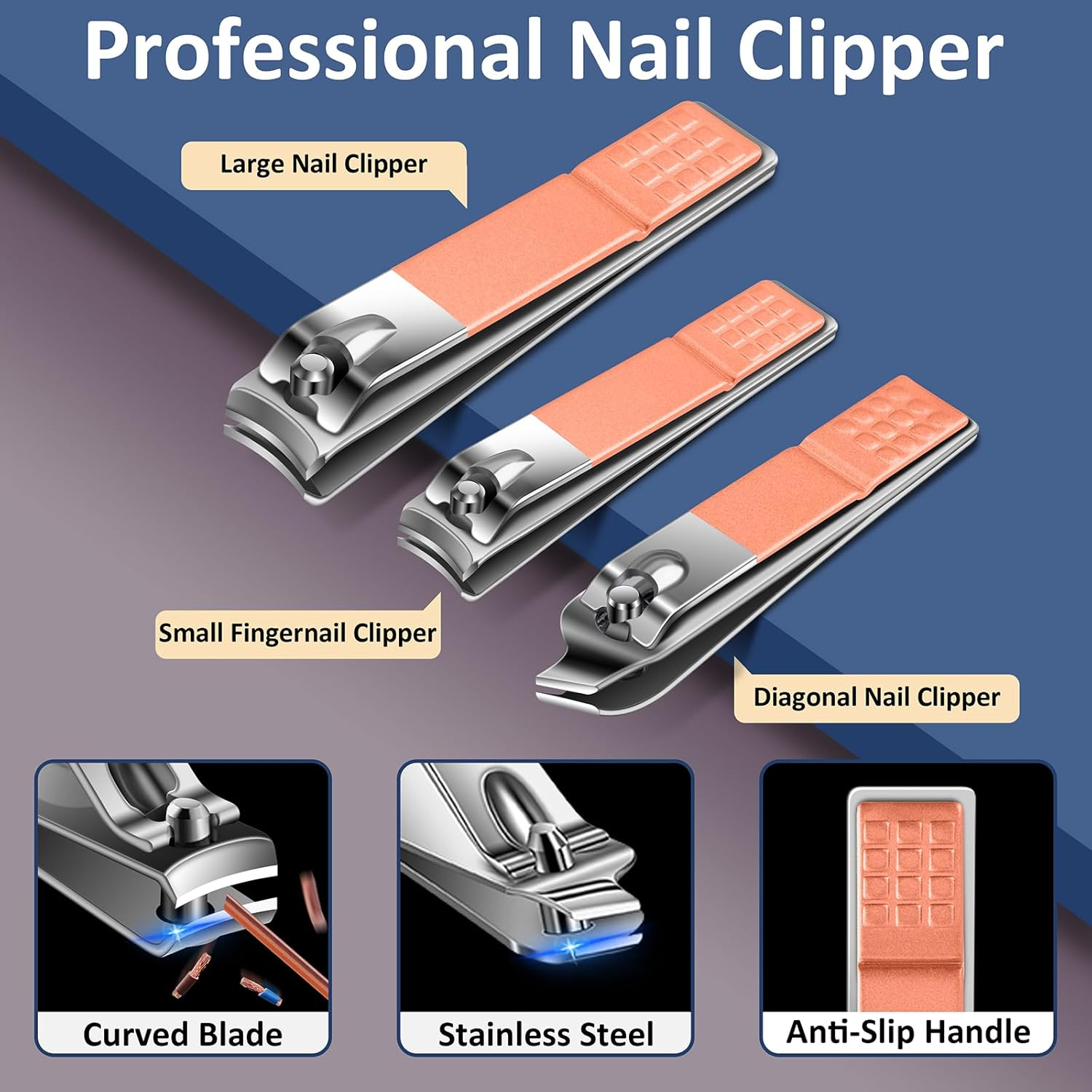 BLESWIN Nail Care Kit, 10 in 1 Manicure Set Professional, Manicure & Pedicure Tools & Accessories, Travel Manicure Set for Women Men, Nail Grooming Kit with Rose Gold Leather Case Beauty Salon Set image number 1