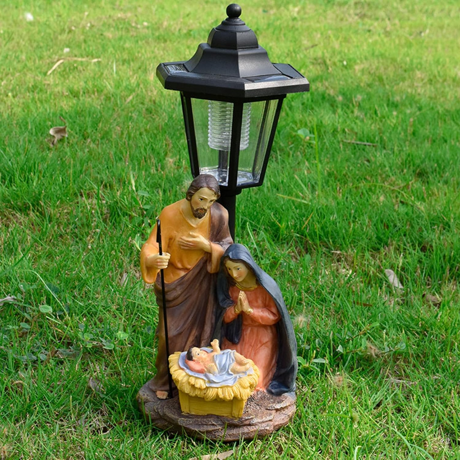 Handcrafted Solar Operated Light Nativity Manger Scene Resins Ornament Religious Outdoor Garden Lawns Decors Resins Religious image number 2