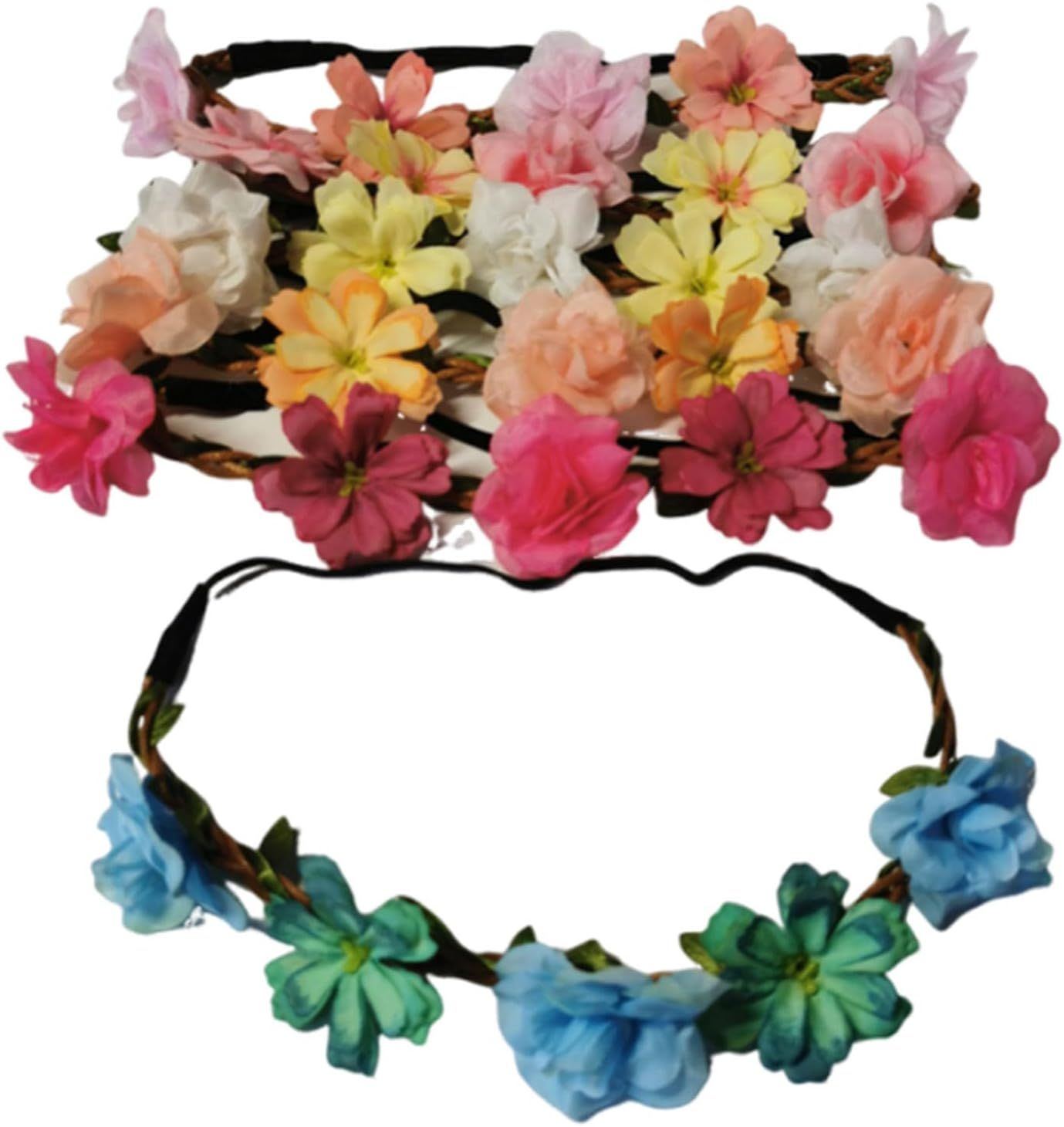 Dinghaole 5PCS Vibrant Holiday Headband Suitable for Women - Adjustable Elastic Floral Crown Hair Accessory Set Suitable for Festivals, Parties, Weddings