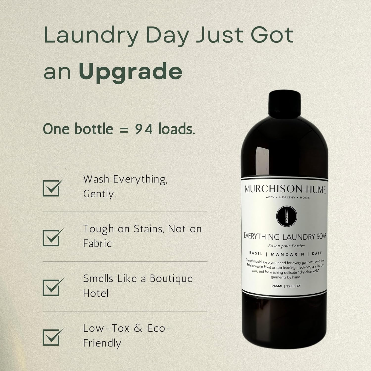 Murchison-Hume Everything Laundry Detergent, Natural & Eco-Friendly, Plant-Based Formula for Gentle Cleaning, 946Ml (Basil Mandarin Kale) image number 5