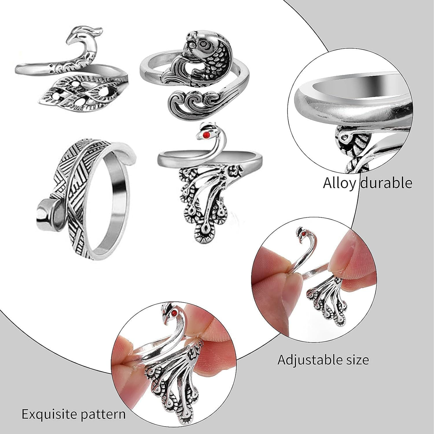 4Pcs Knitting Crochet Loop,With Animal Shape Open Finger Ring,Adjustable Knitting Crochet Loop Ring,Finger Yarn Guide,With Animal Shape Open Finger Ring image number 2