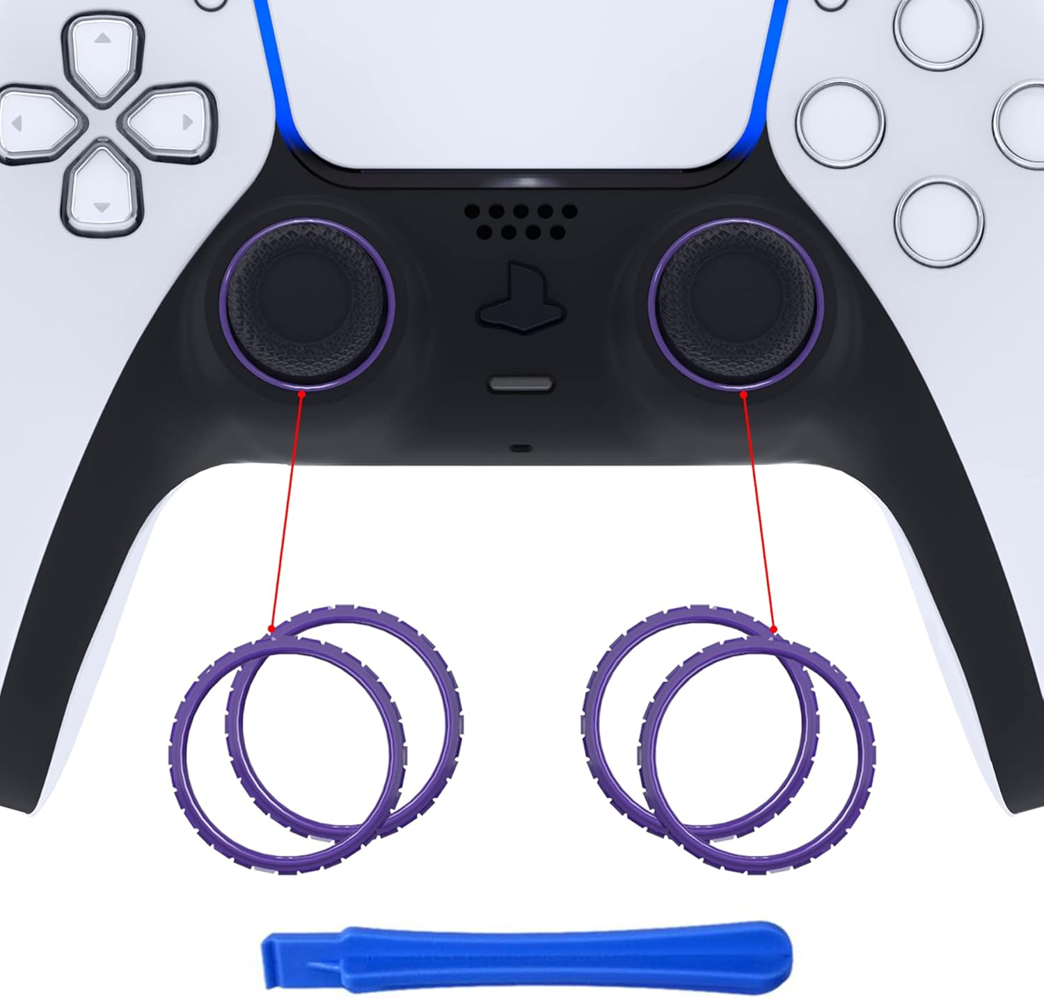 Extremerate Purple Replacement Accessories for PS5 Controller, Custom Accent Rings for PS5 Controller - Controller NOT Included - Carmine Red image number 2
