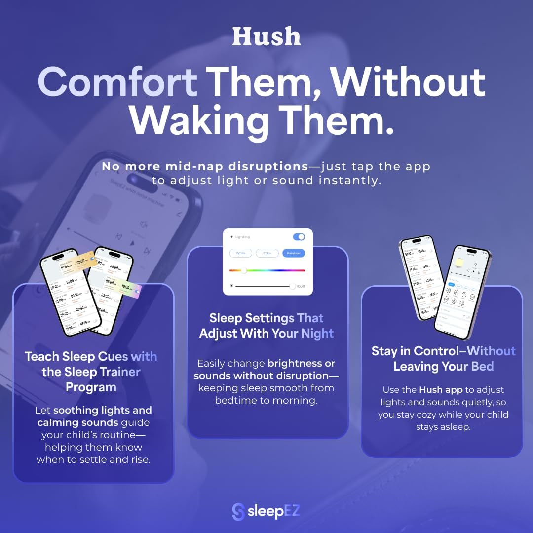 Hush Light & Sound Machine | Soothes Cries, Supports Deep Sleep & Masks Household Noise | White Noise Machine & Red Night Light | Portable, App-Controlled Baby Sleep Aid for Newborns & Toddlers image number 4