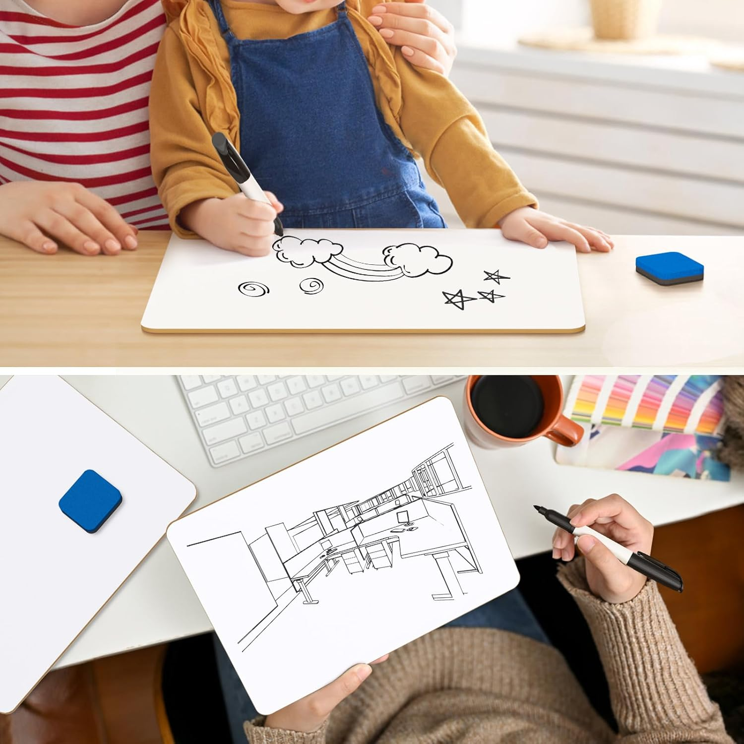 Maxgear Small White Board 2 Pack Dry Erase Boards, 9" X 12" Mini White Board Double Sided Portable White Boards for Students Teachers School Supplies Lapboards Including 2 Markers and 2 Erasers image number 5