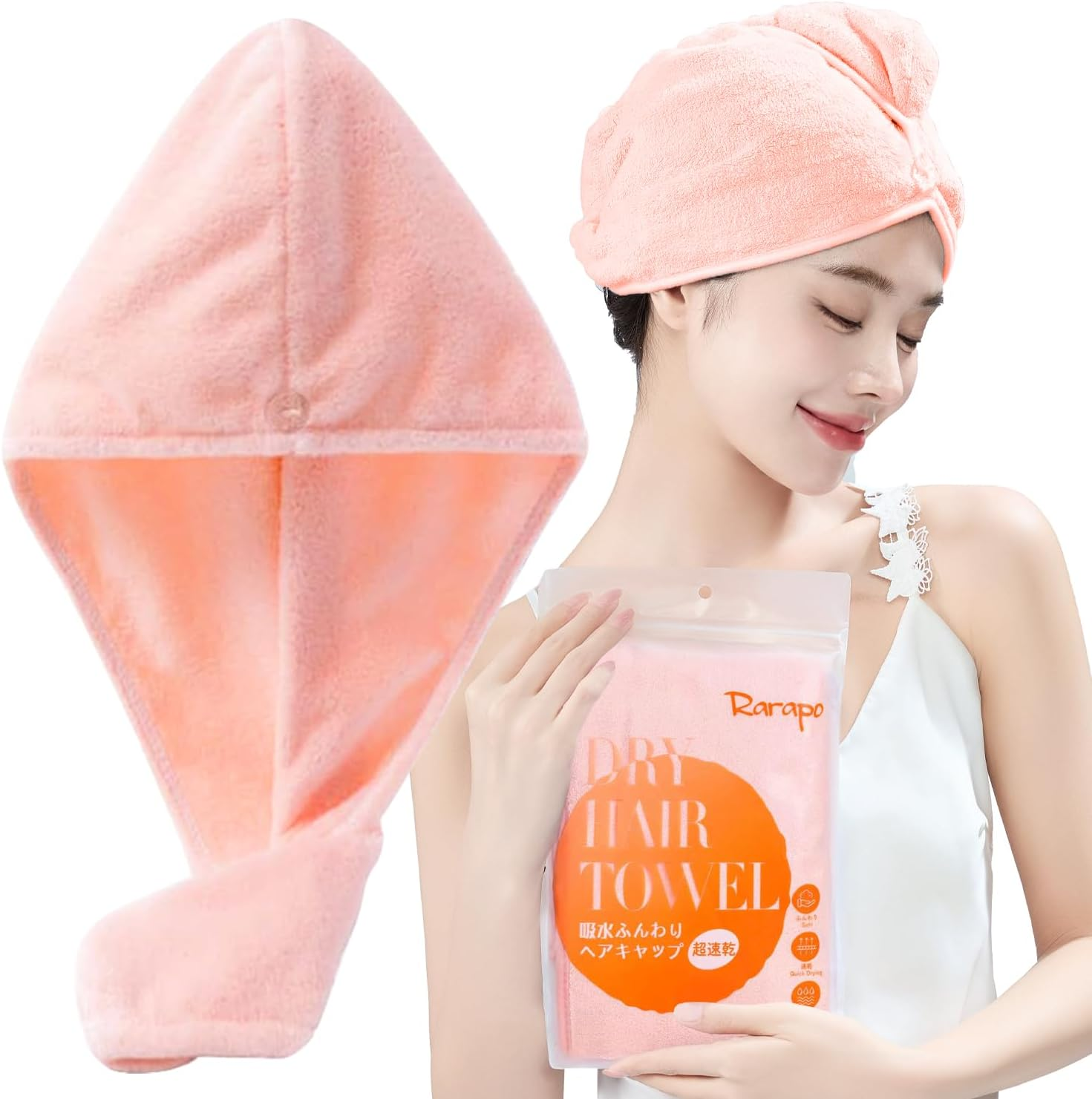 Rarapo Hair Drying Towel, Gentle on Hair, Quick Drying, Hair Turban, Lightweight, Microfiber, Hair Towel, Water Absorption, 5 Times, Room Drying, Fluffy, Soft, Comfortable Hair Towel, Dry Cap, Approx image number 4